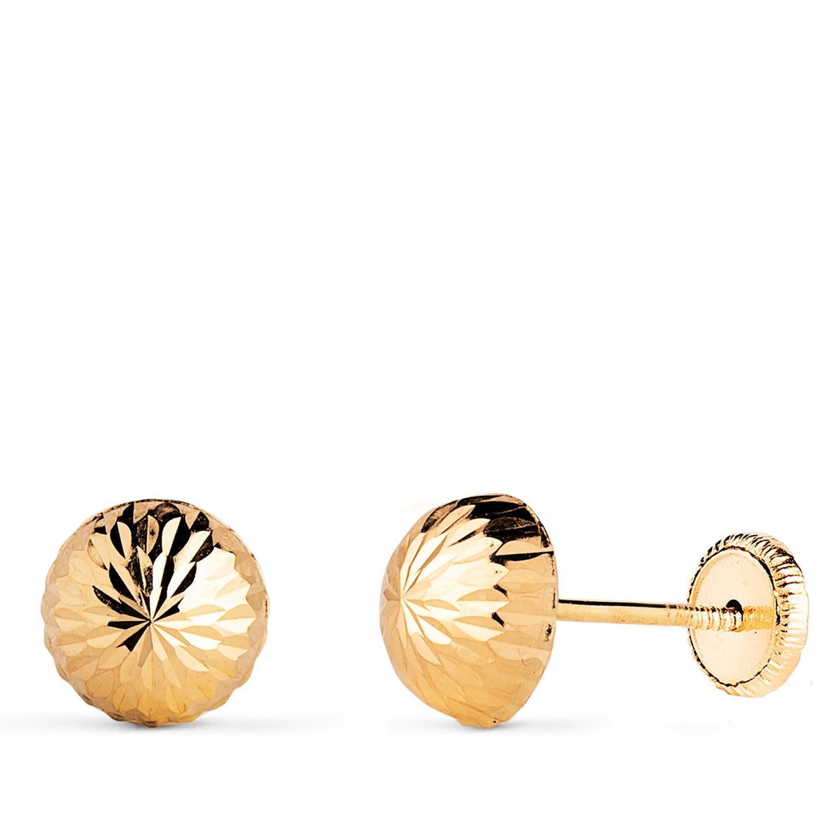 Clous d'oreilles demi-boule creuse sculptée – Or jaune 18 carats – 7 mm / Vis