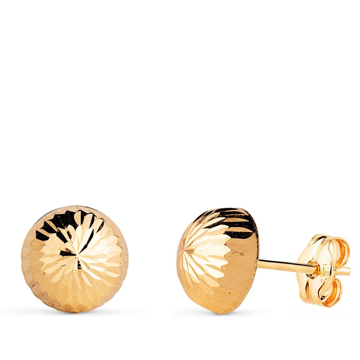 Clous d'oreilles demi-boule creuse sculptée – Or jaune 18 carats – 8 mm / Poussette