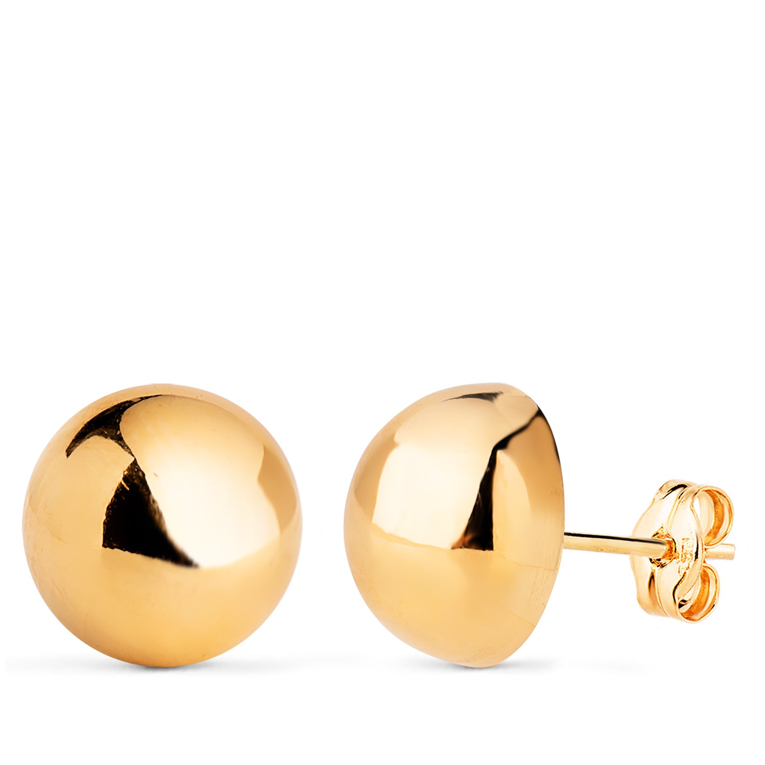 Boucles d'oreilles en Or Jaune 18K Demi-boule Creuse et Lisse Largeur : 12 mm Fermeture Par Pression