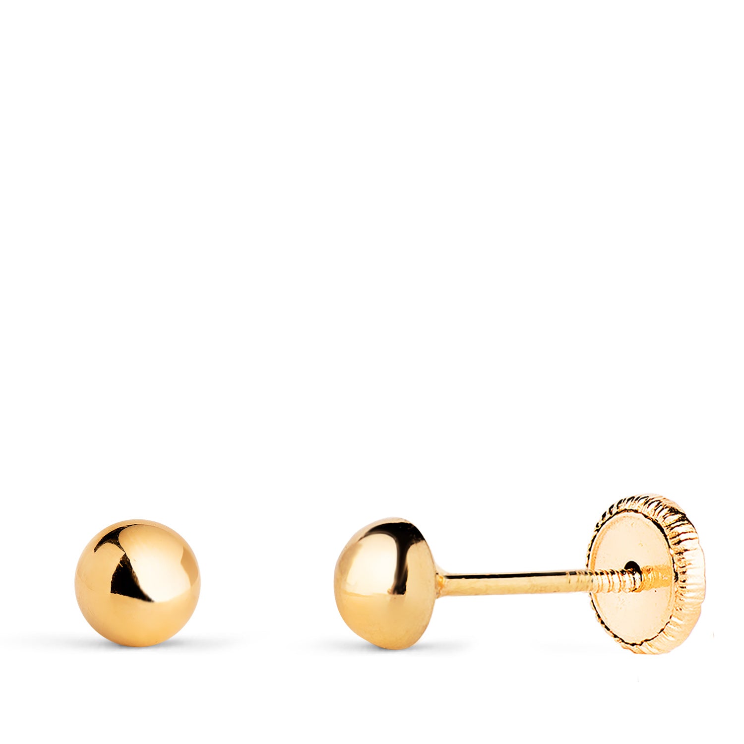 18K Yellow Gold Smooth Hollow Half Ball Earrings Width: 4 mm Nut Closure