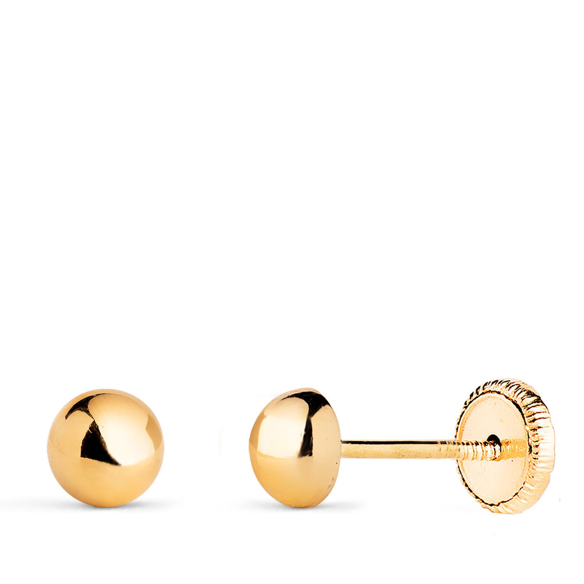 Clous d'oreilles demi-boule creuse lisse – Or jaune 18 carats – 5 mm / Vis