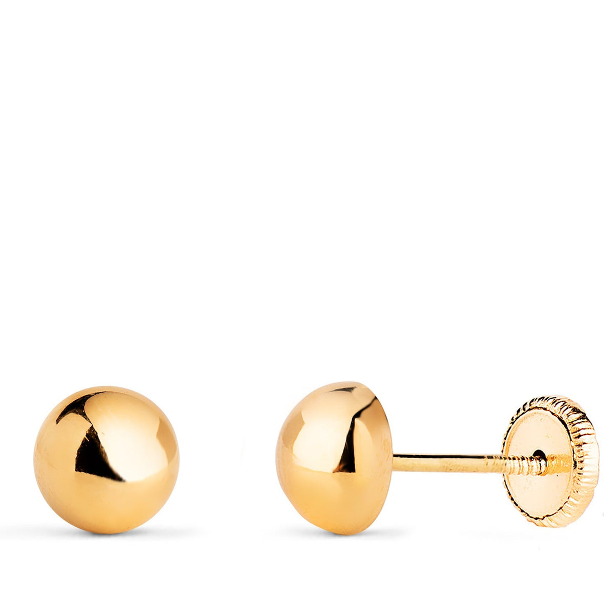 Clous d'oreilles demi-boule creuse lisse – Or jaune 18 carats – 6 mm / Vis