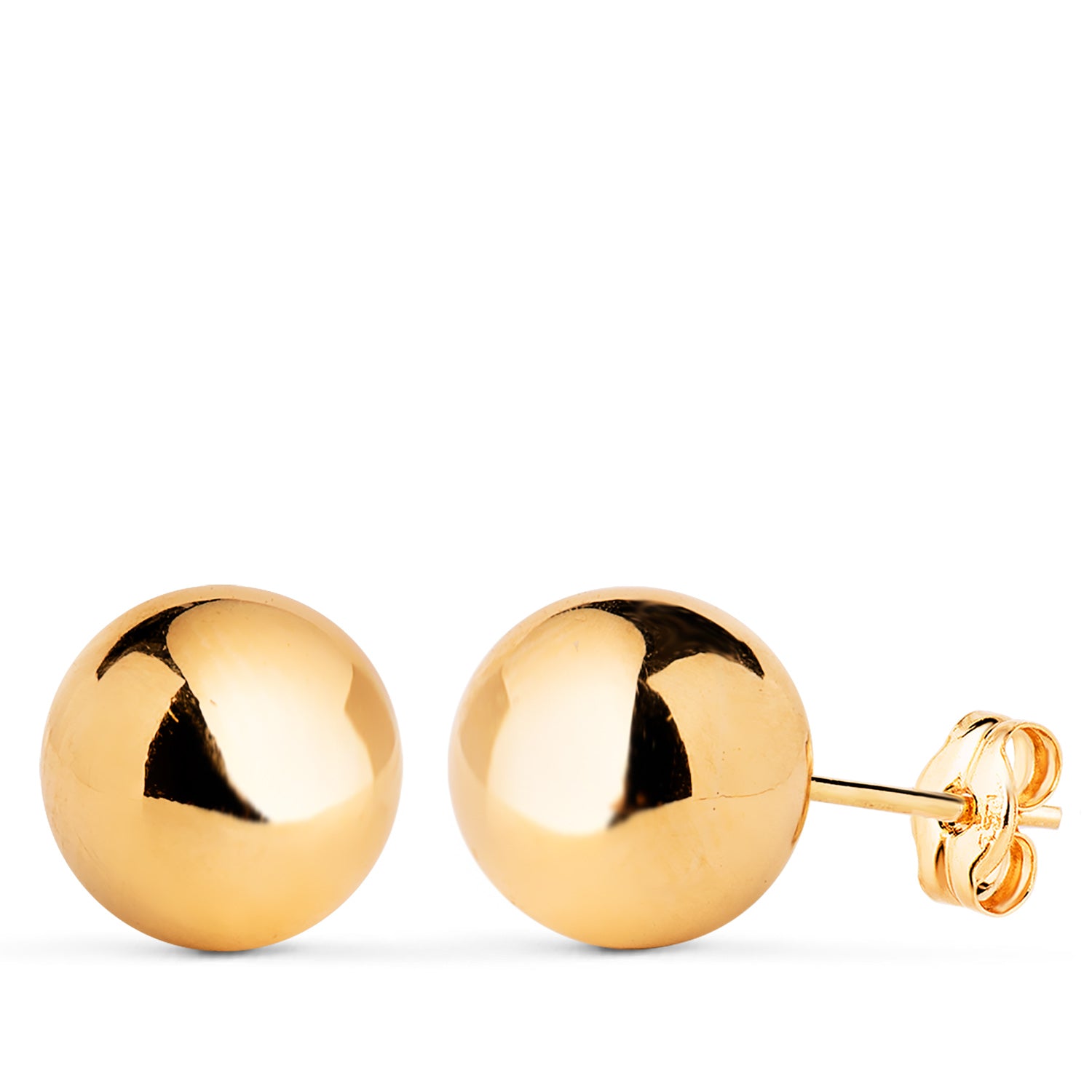 Boucles d'oreilles Or Jaune 18K Boule Lisse Creuse et Brillante Largeur : 10 mm Boutons de Pression