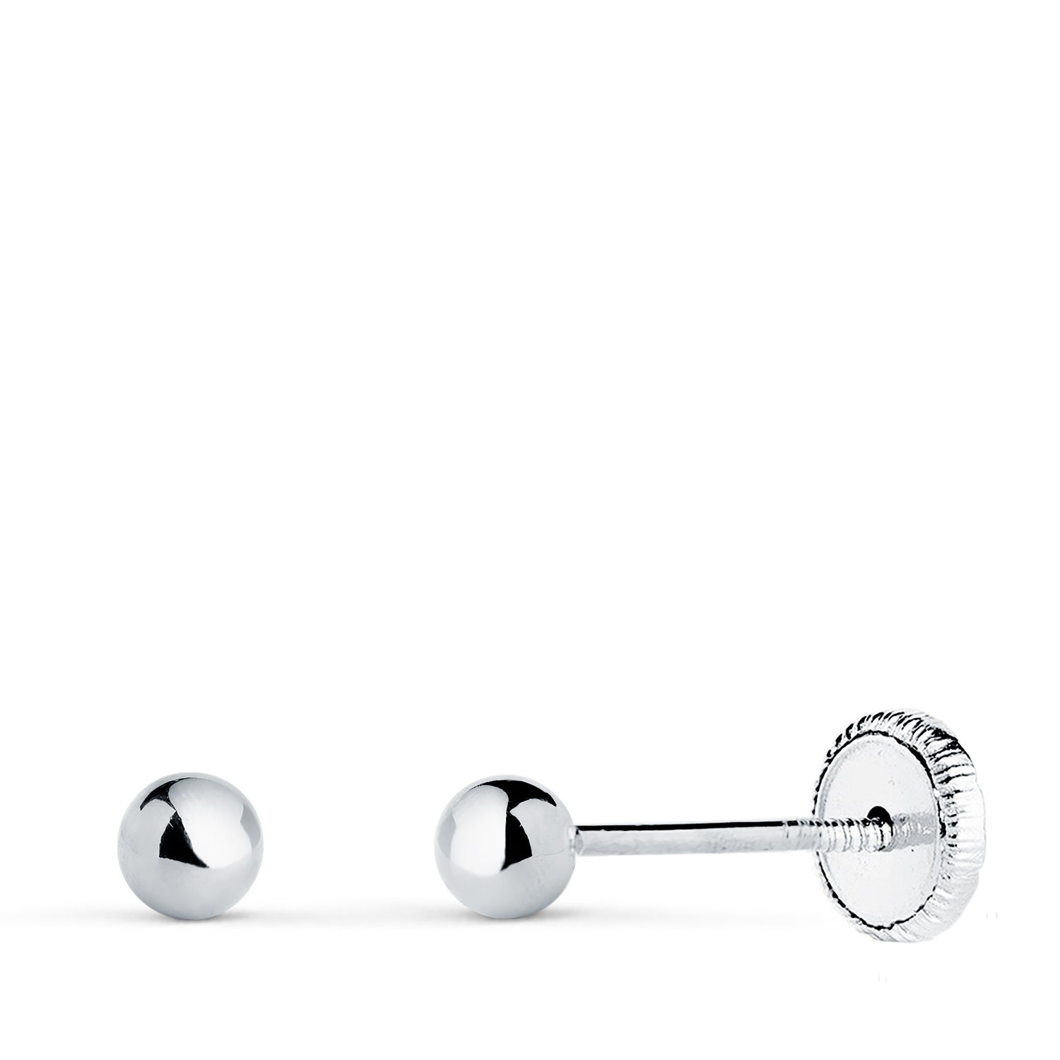 18K White Gold Smooth Ball Shine Hollow Earrings Width: 3 mm Nut Closure