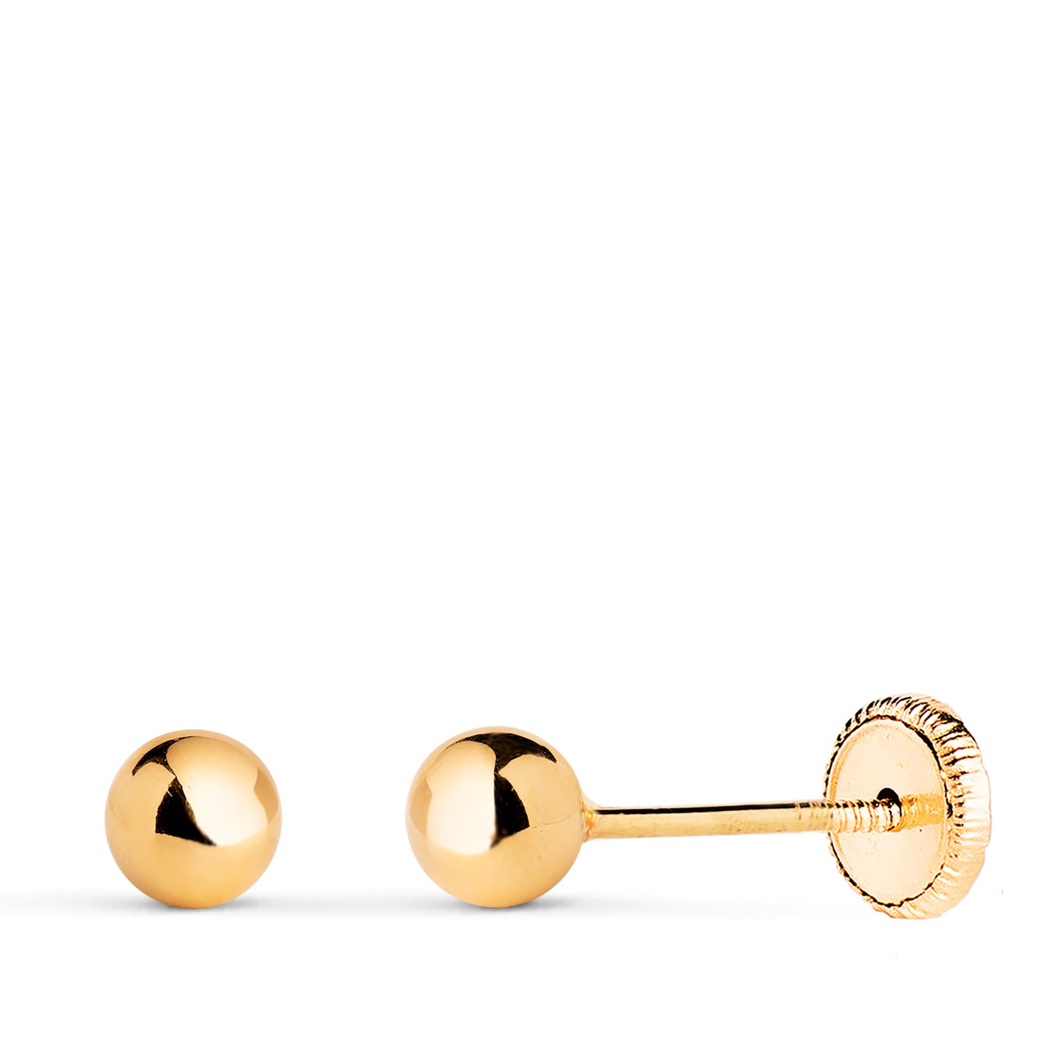 Boucles d'oreilles Or Jaune 18K Boule Lisse Brille Creux Largeur : 4 mm Fermeture à Écrou