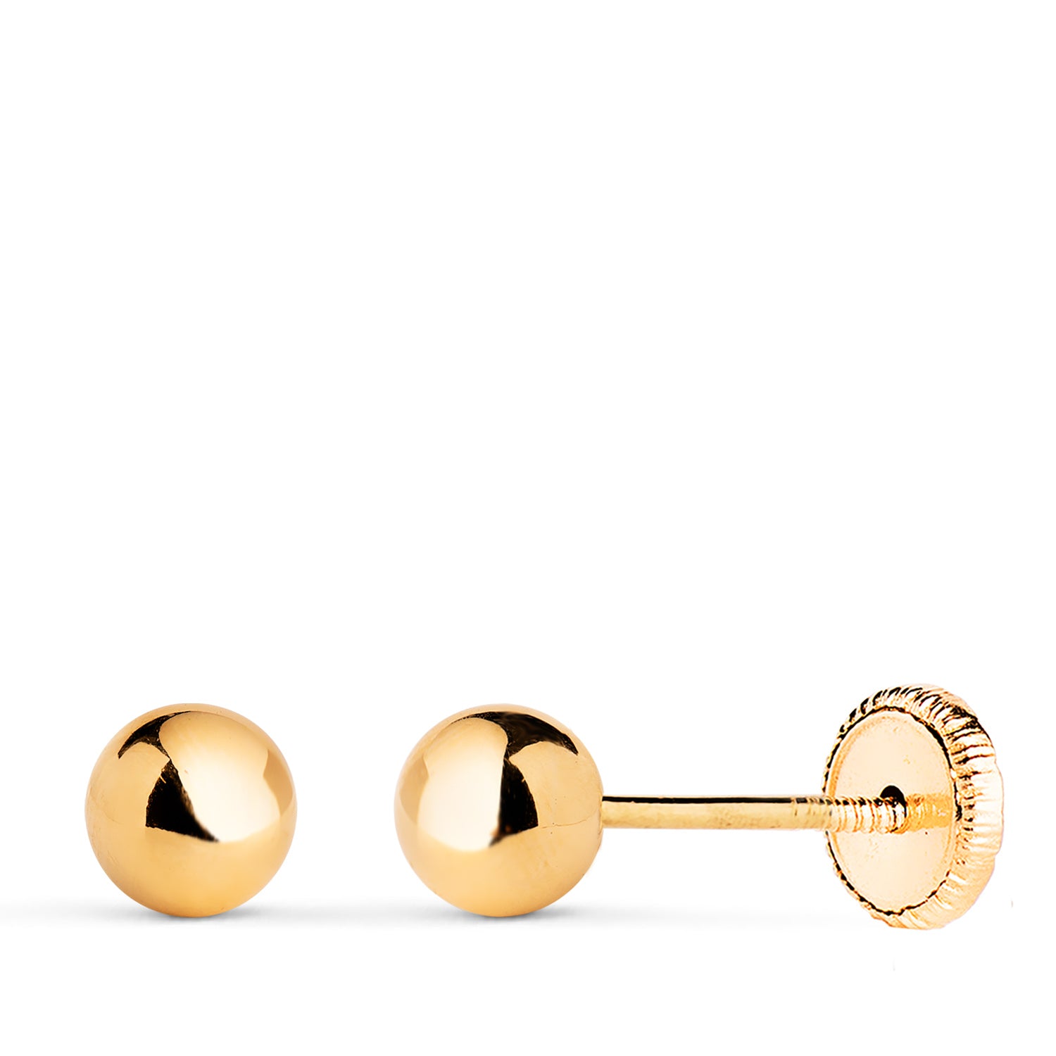 18K Yellow Gold Smooth Ball Shine Hollow Earrings Width: 5 mm Nut Closure