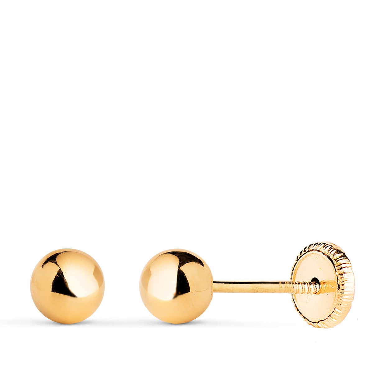 Clous d'oreilles boule lisse creuse – Or 18 carats – 5 mm / Or jaune / Vis