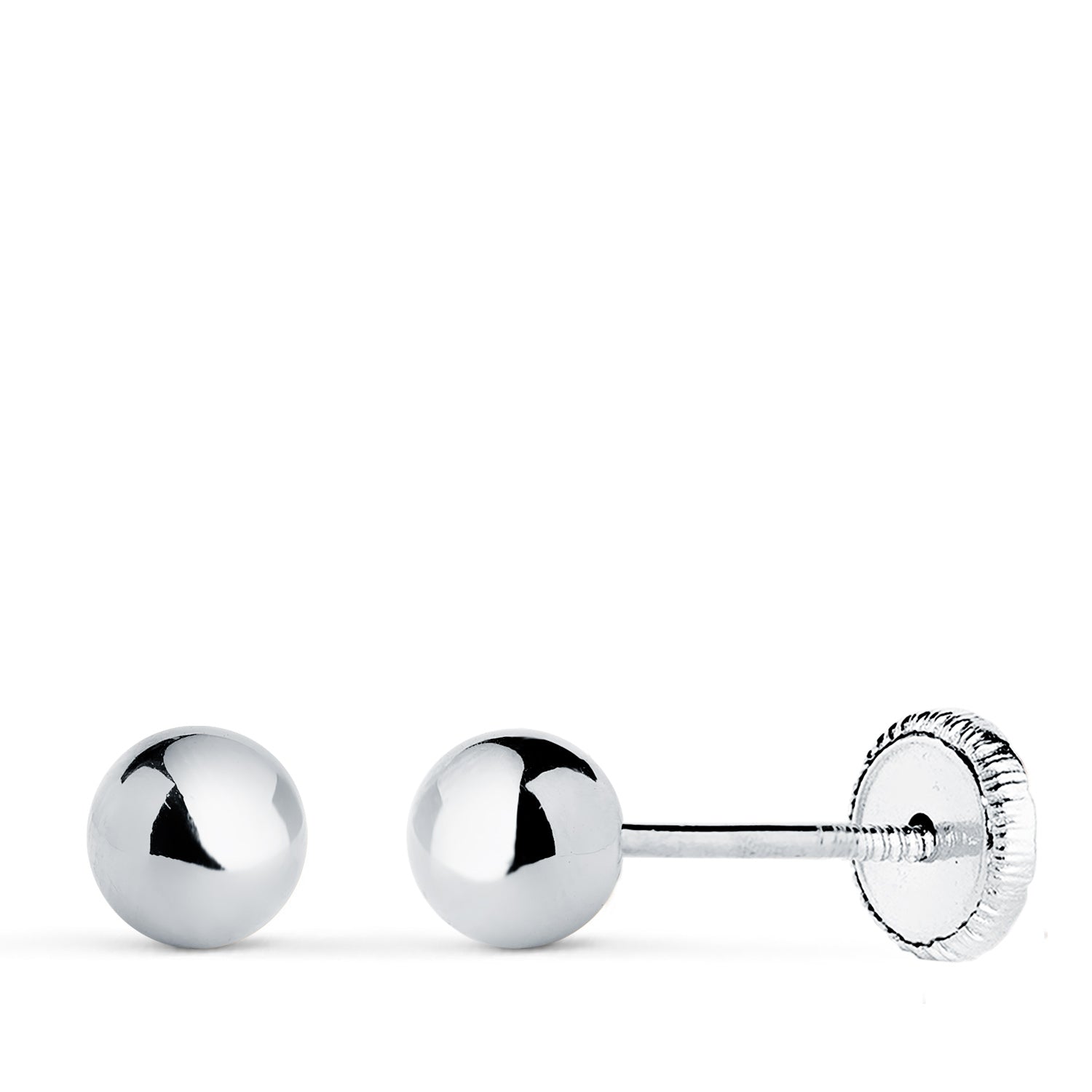 18K White Gold Smooth Ball Shine Hollow Earrings Width: 5 mm Nut Closure