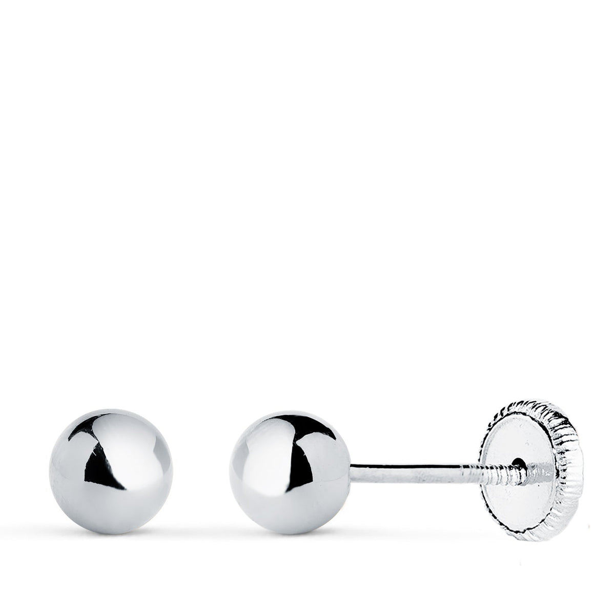 Clous d'oreilles boule lisse creuse – Or 18 carats – 5 mm / Or blanc / Vis