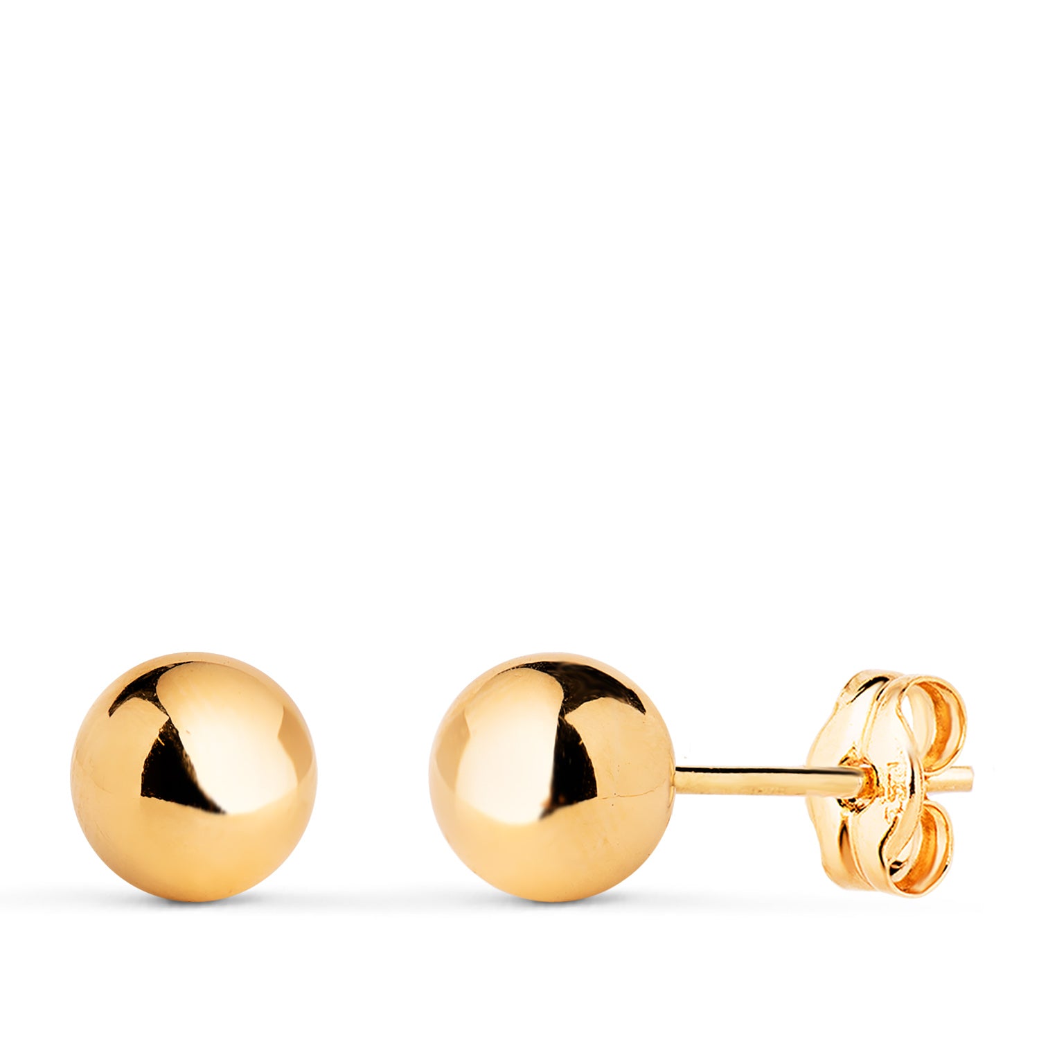 Boucles d'oreilles Or Jaune 18K Boule Lisse Creuse et Brillante Largeur : 6 mm Boutons de Pression