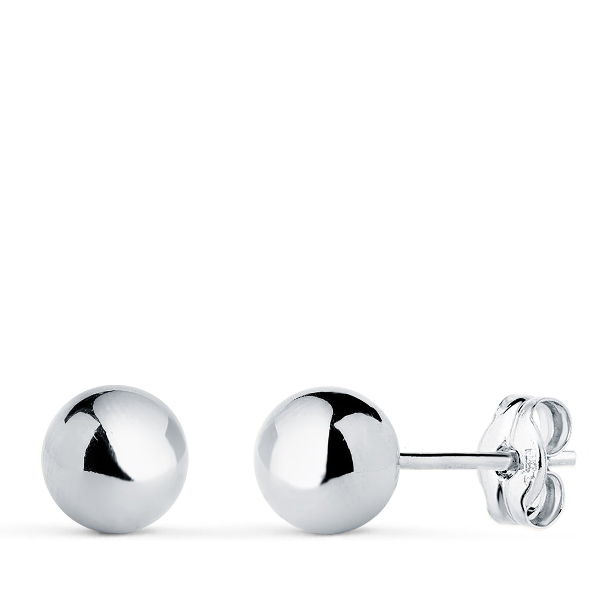Clous d'oreilles boule lisse creuse – Or 18 carats – 6 mm / Or blanc / Poussette