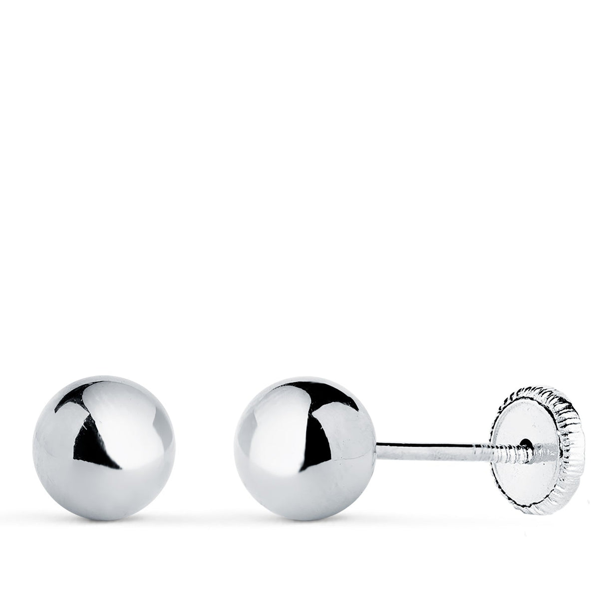 Clous d'oreilles boule lisse creuse – Or 18 carats – 6 mm / Or blanc / Vis