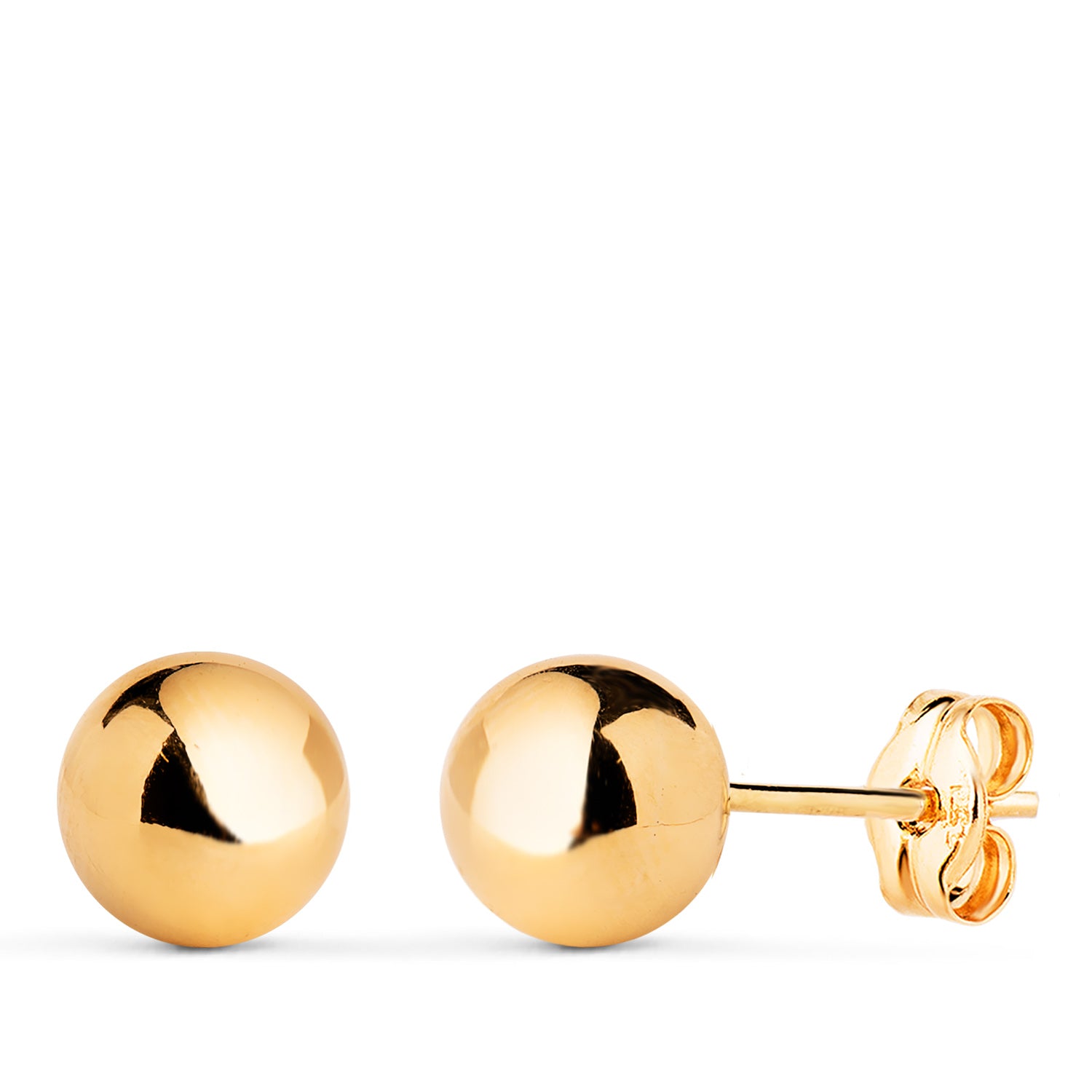 Boucles d'oreilles Or Jaune 18K Boule Lisse Creuse et Brillante Largeur : 7 mm Boutons de Pression