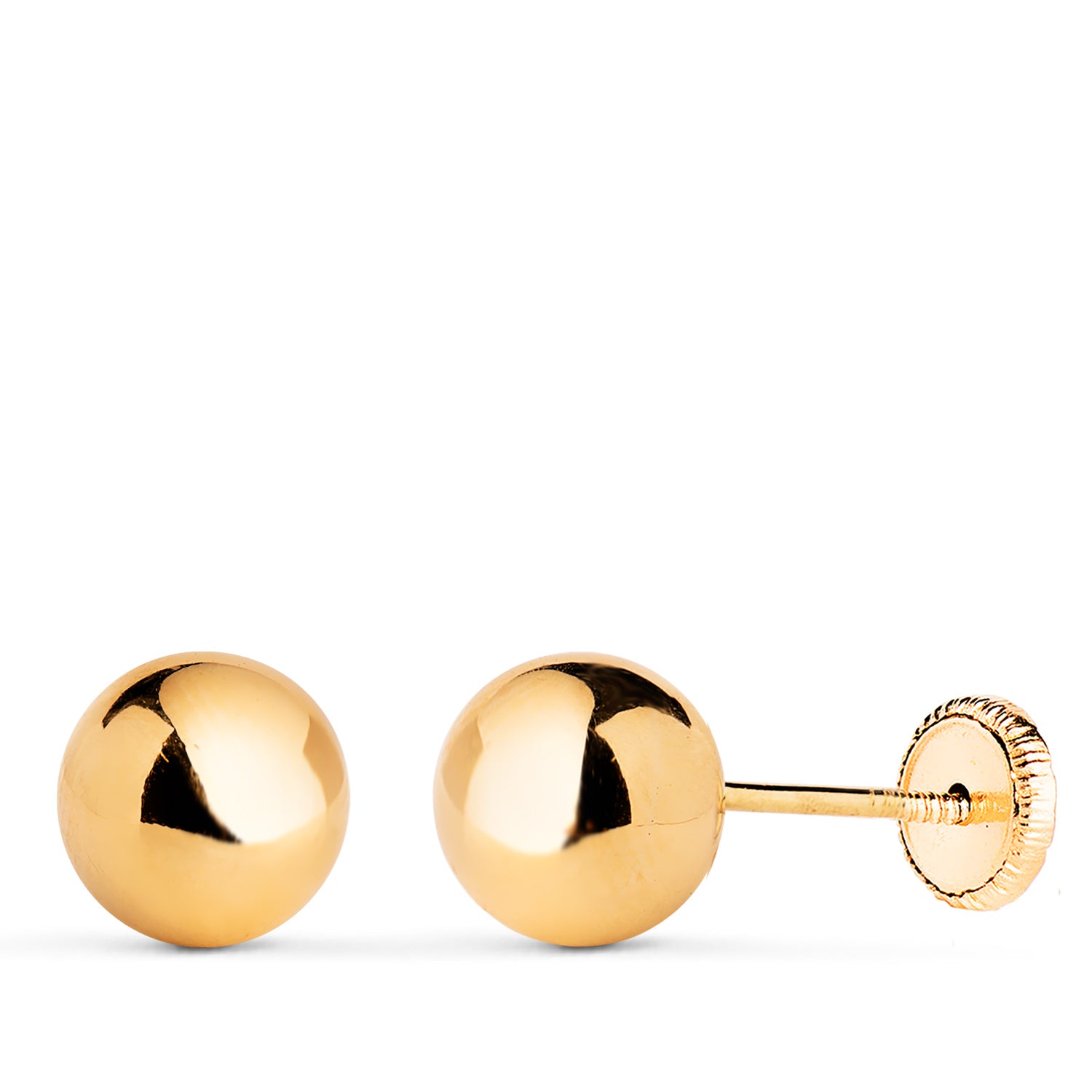 18K Yellow Gold Smooth Ball Shine Hollow Earrings Width: 7 mm Nut Closure