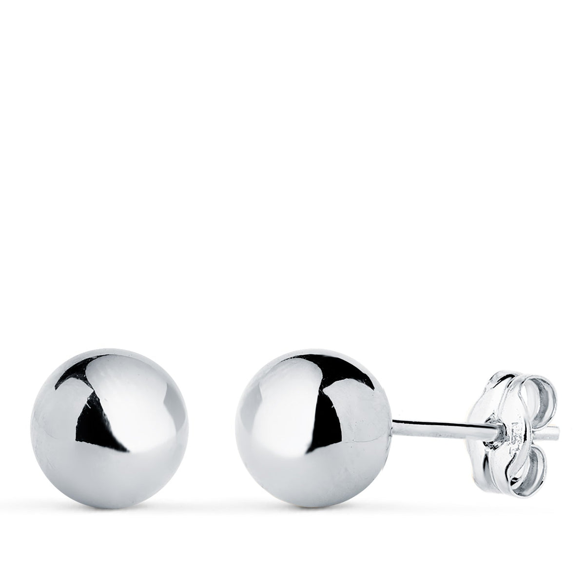 Clous d'oreilles boule lisse creuse – Or 18 carats – 7 mm / Or blanc / Poussette
