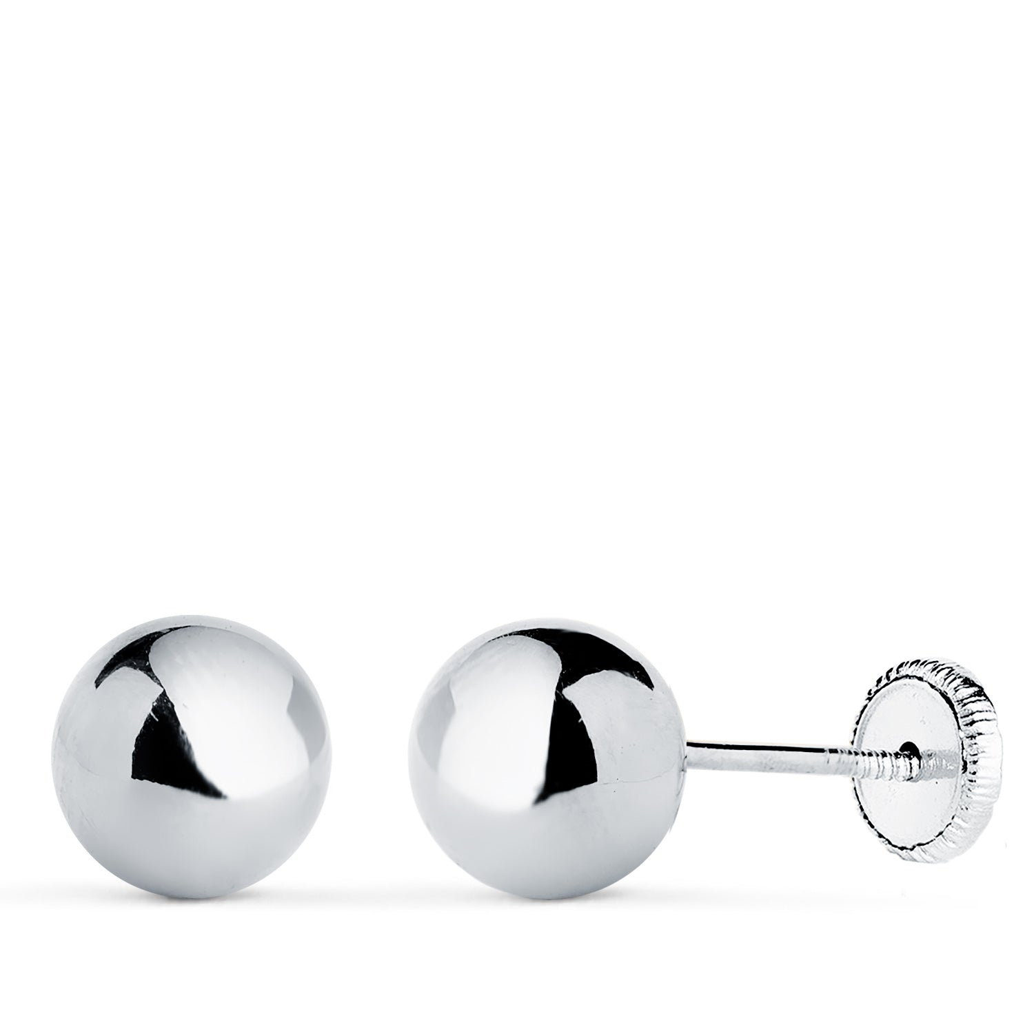 18K White Gold Smooth Ball Shine Hollow Earrings Width: 7 mm Nut Closure