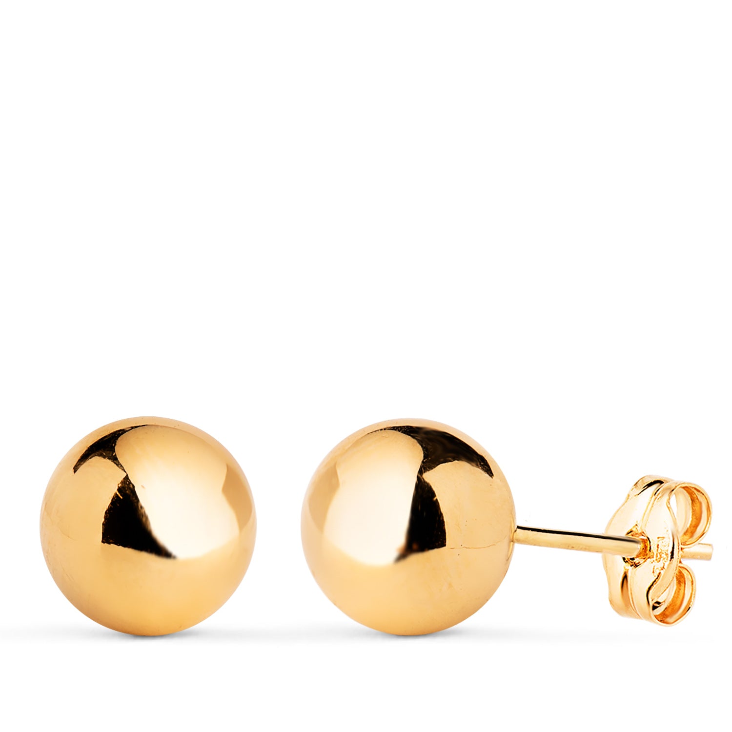 Boucles d'oreilles Or Jaune 18K Boule Lisse Creuse et Brillante Largeur : 8 mm Boutons de Pression