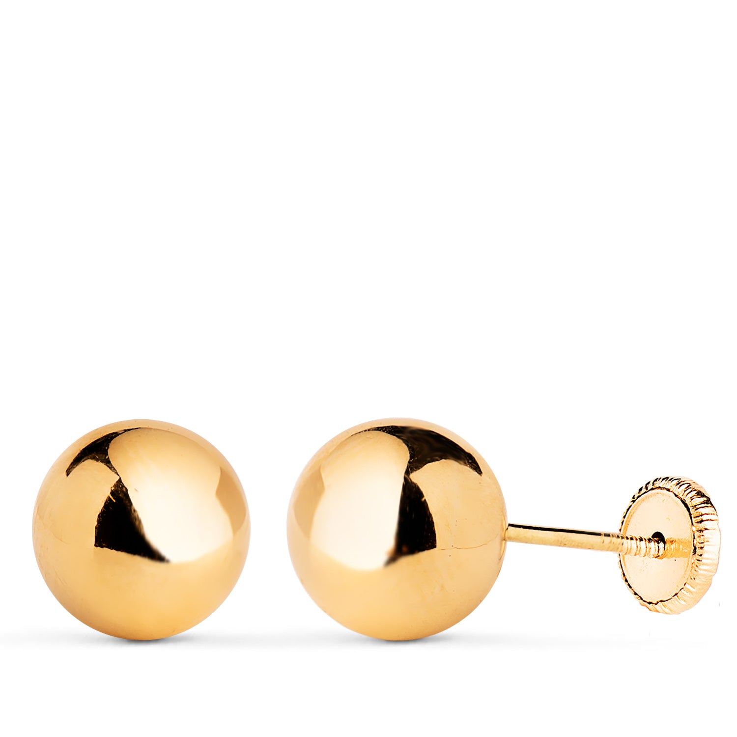 18K Yellow Gold Smooth Ball Shine Hollow Earrings Width: 8 mm Nut Closure