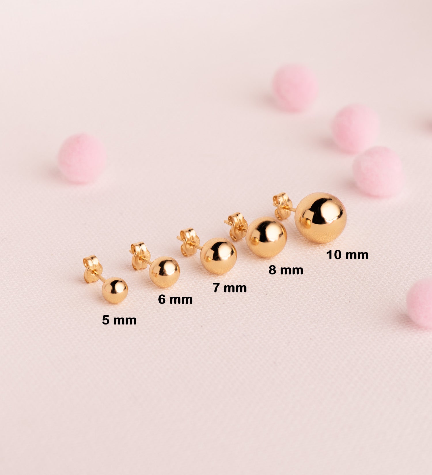 Boucles d'oreilles Or Jaune 18K Boule Lisse Creuse et Brillante Largeur : 7 mm Boutons de Pression