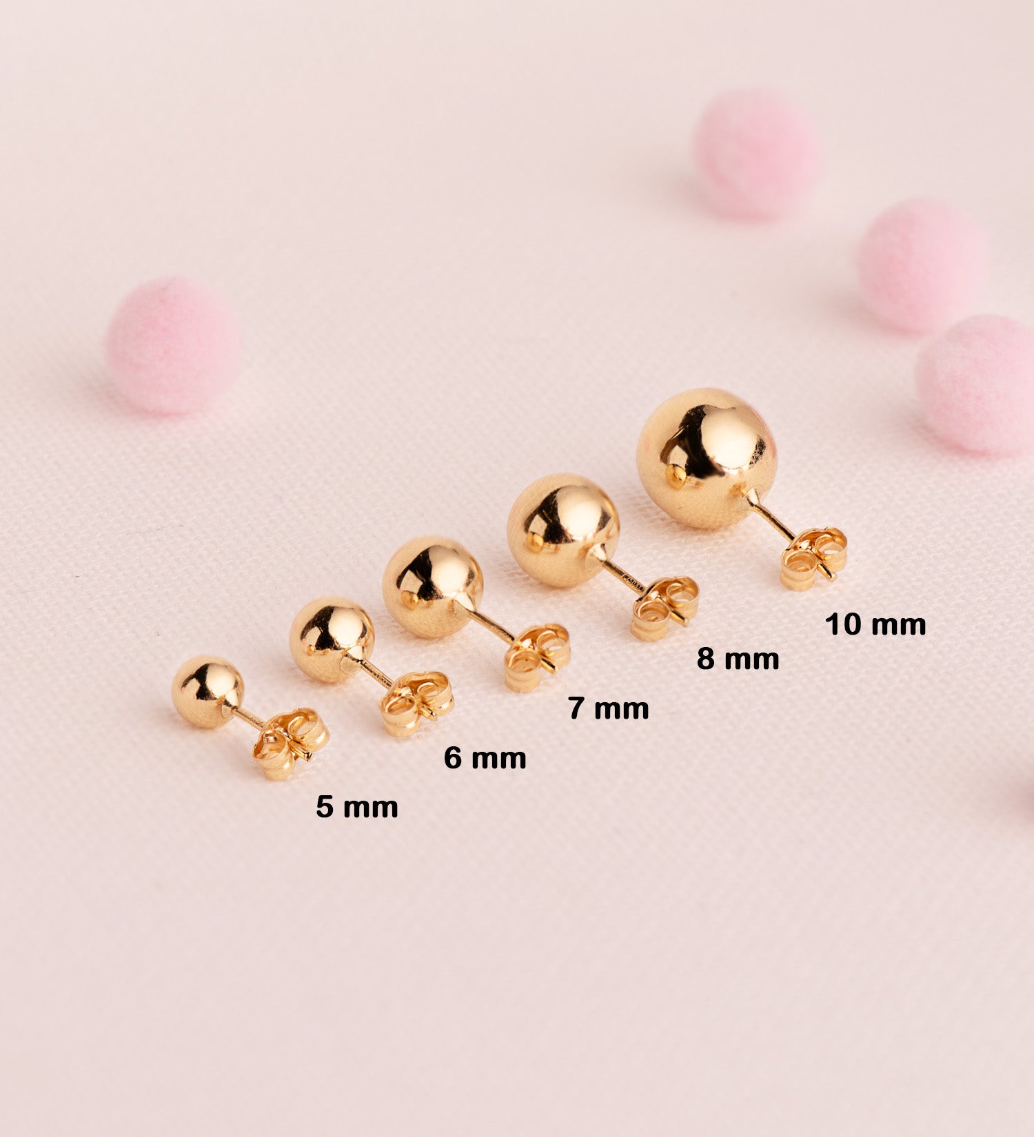 Boucles d'oreilles Or Jaune 18K Boule Lisse Creuse et Brillante Largeur : 6 mm Boutons de Pression
