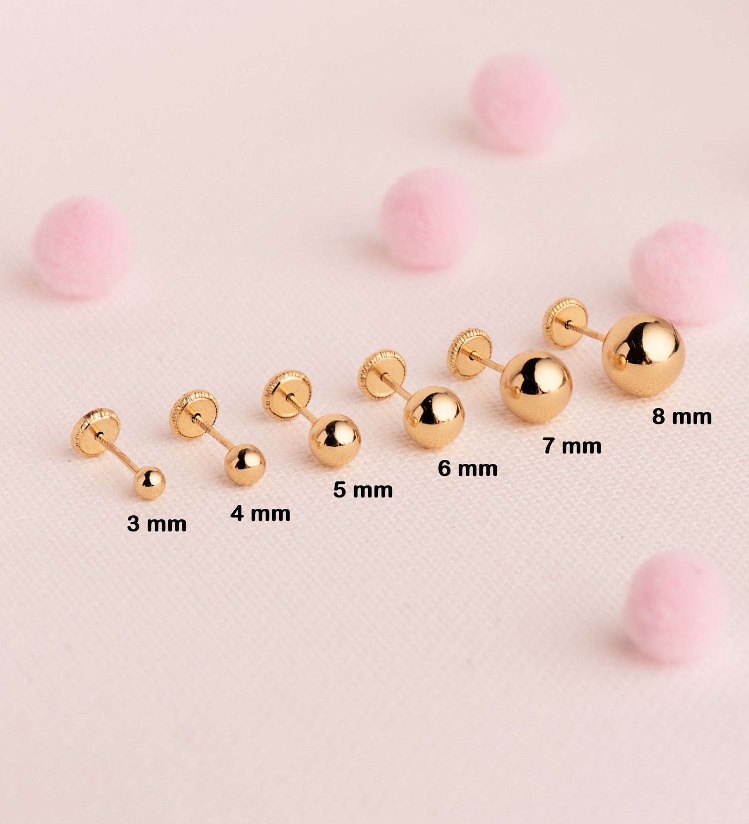 Boucles d'oreilles Or Jaune 18K Boule Lisse Brille Creux Largeur : 3 mm Fermeture à Écrou