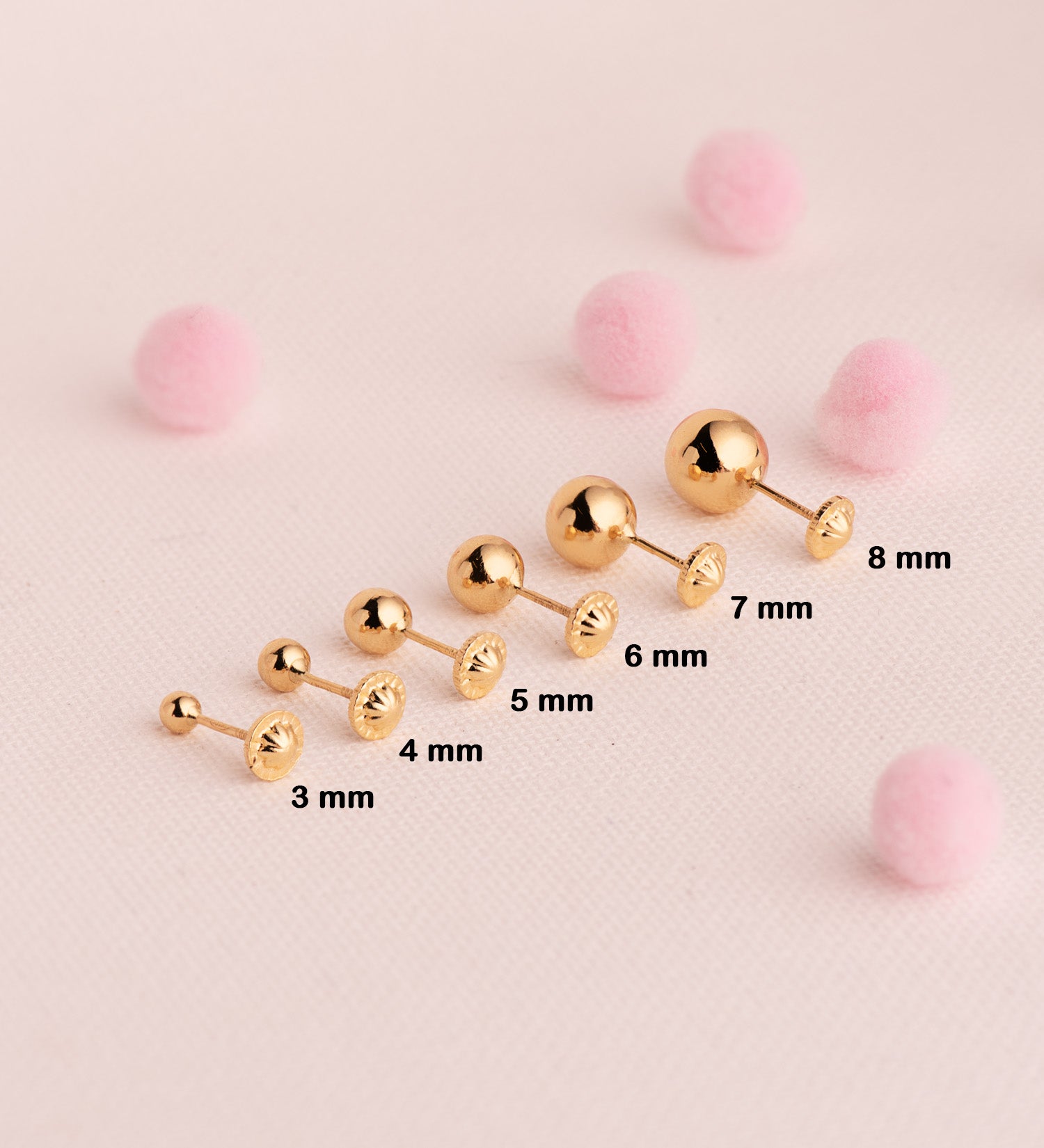 18K Yellow Gold Smooth Ball Shine Hollow Earrings Width: 5 mm Nut Closure