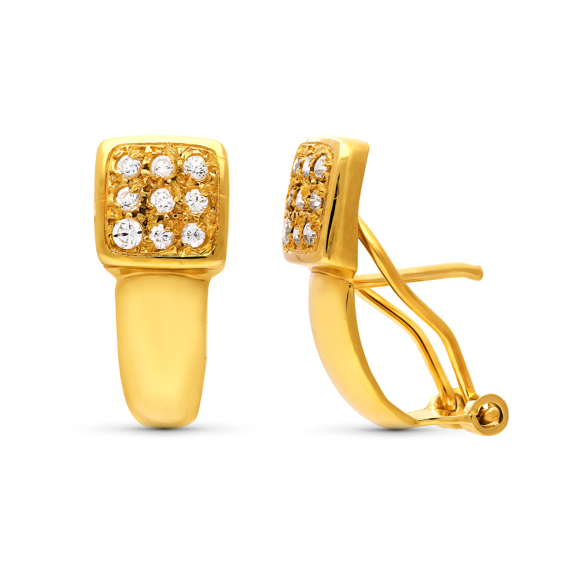 Boucles d'oreilles Or Jaune 18K avec Zircone 18X18 mm Fermoir Omega