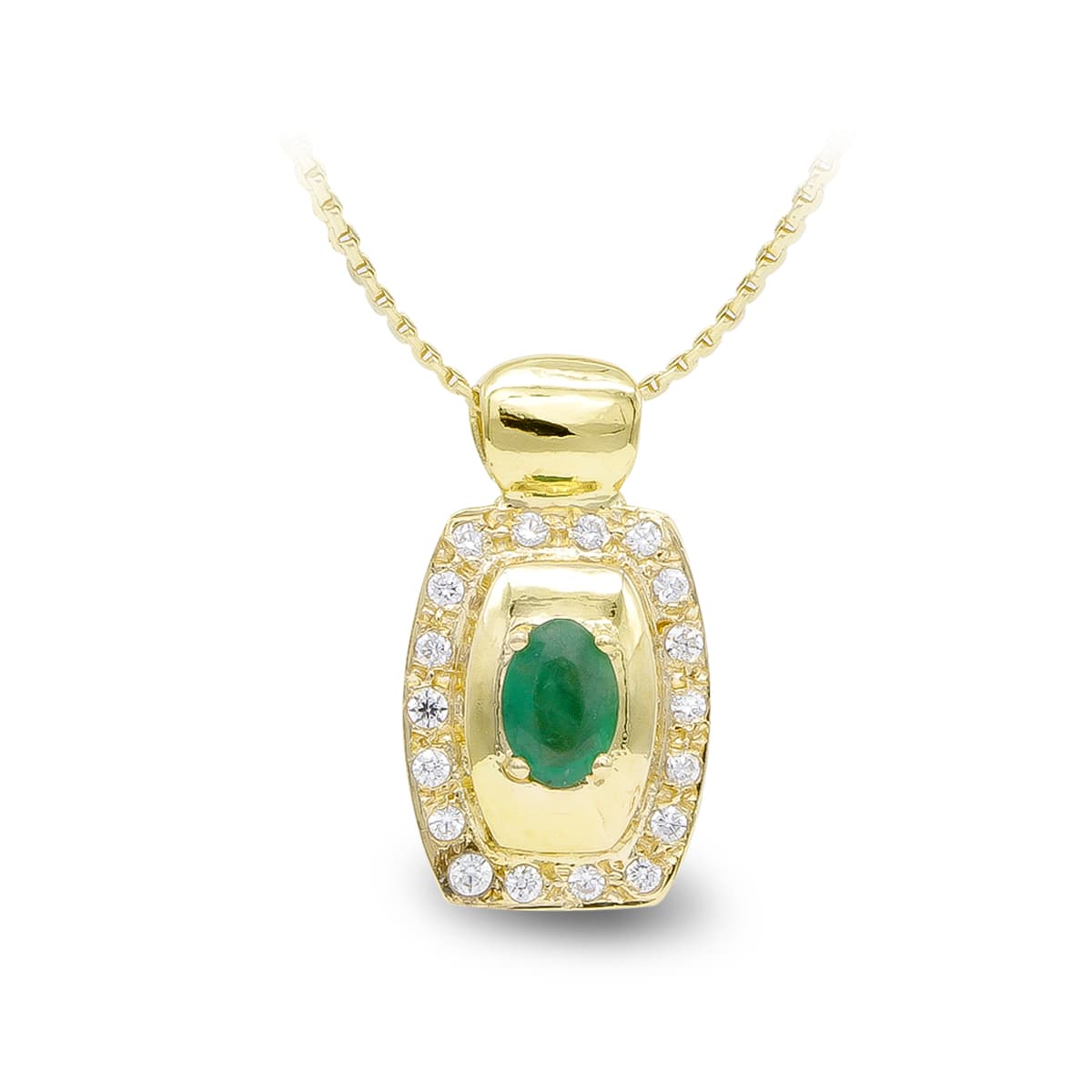 18K Collier Or Jaune Emeraude 6X4 mm Zircons