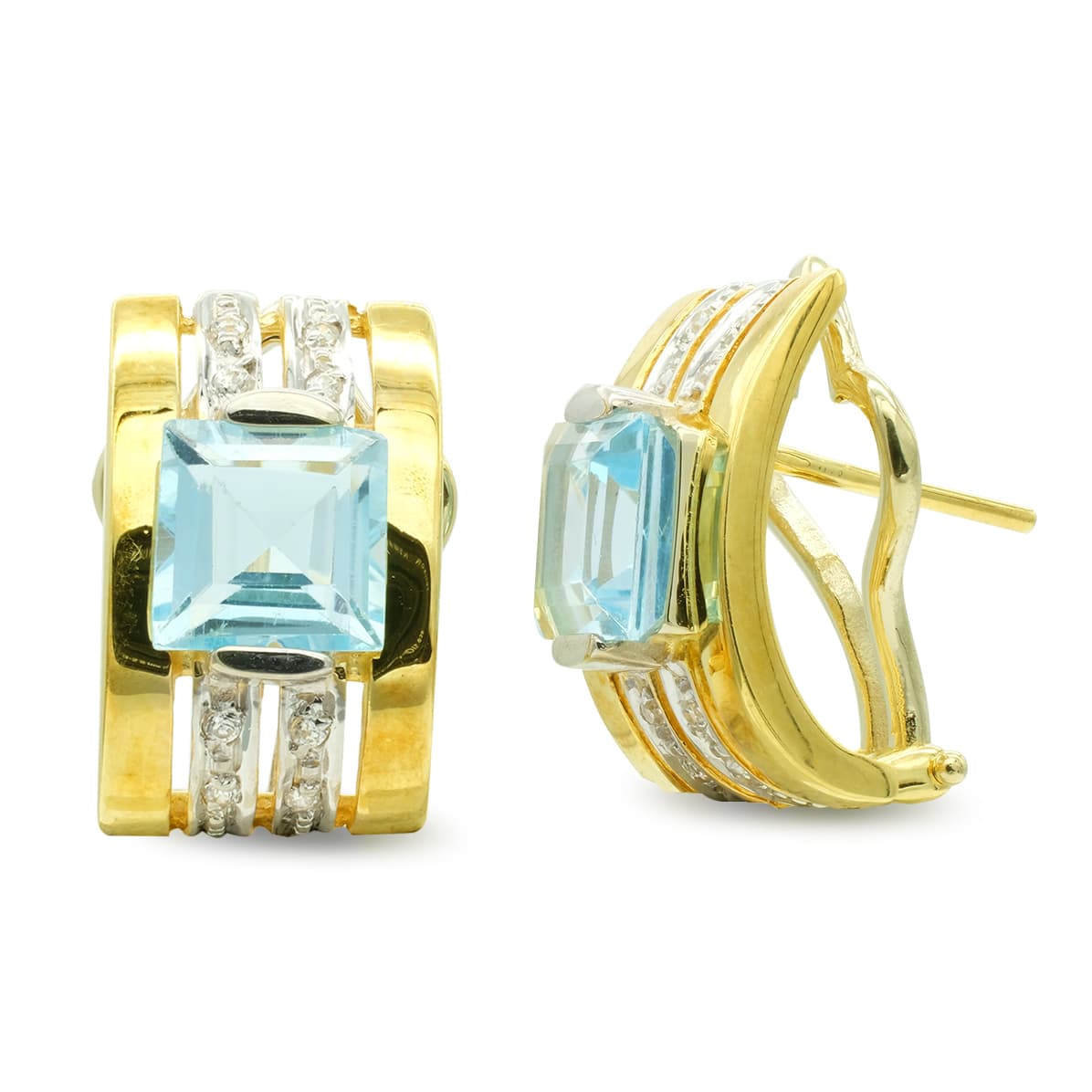 Pendientes Oro Amarillo 18K Piedras y Circonitas Cierre Omega