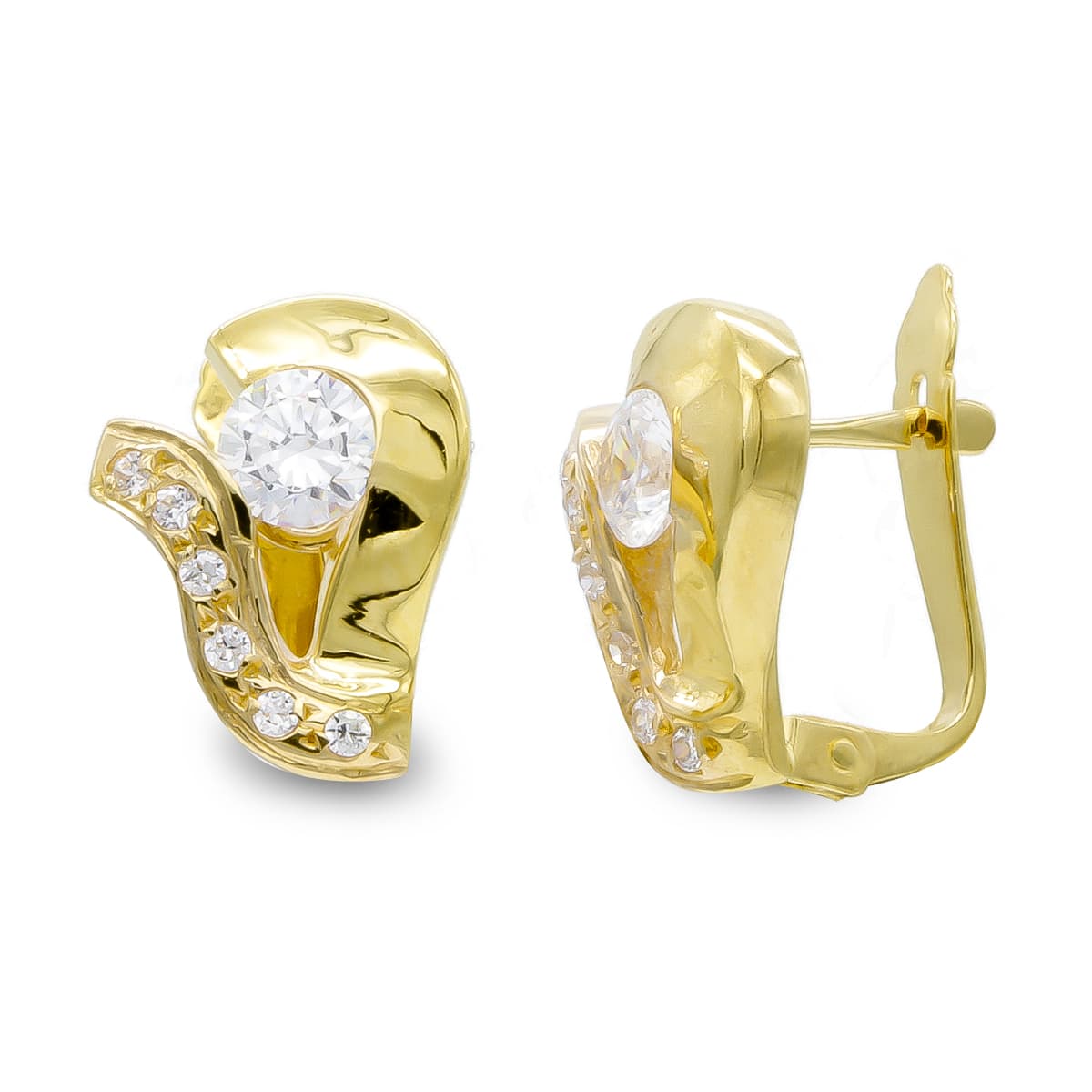 Boucles d'oreilles en Or Jaune 18K et Zircon Cubique Fermoir Catalan