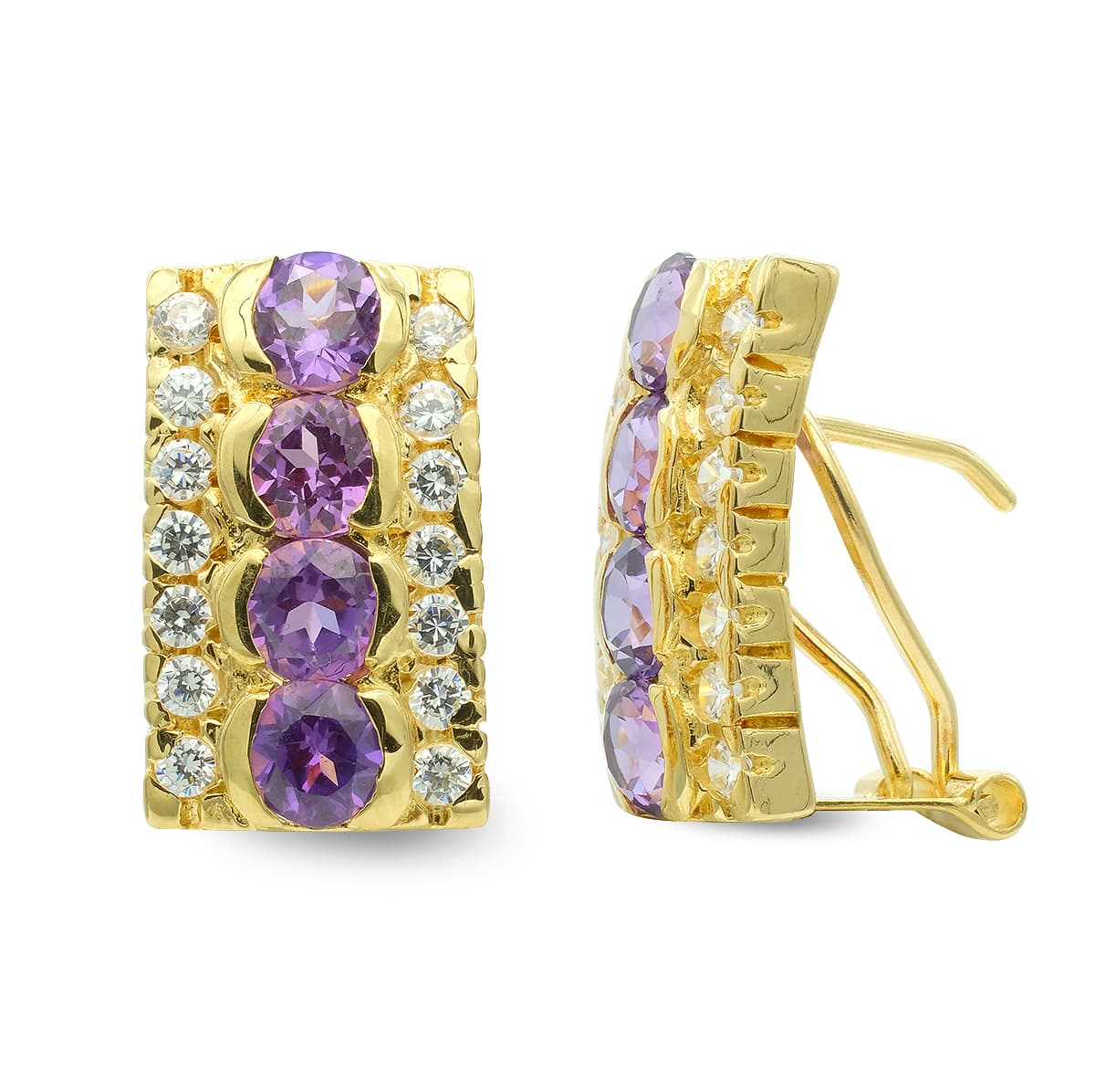 18K Boucles d'oreilles en Or Jaune Zircons 16 X 10 mm Fermoir Omega