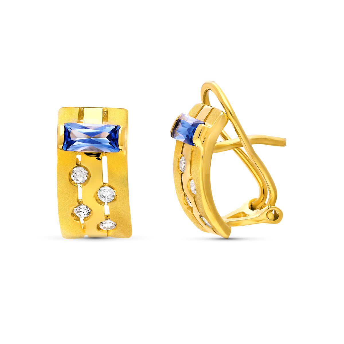Boucles d'oreilles Or Jaune 18K Pierre et Zircone 12X6 Fermoir Omega