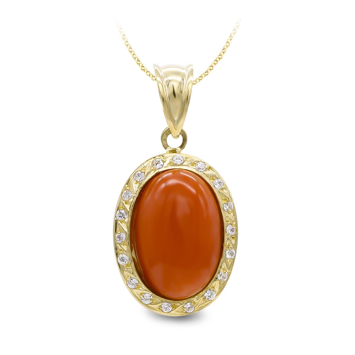 18K Pendentif Or Jaune Corail 14X10 mm Zircons