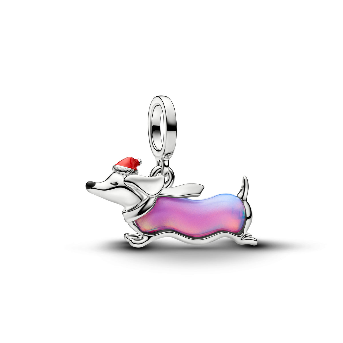 Charm Pendentif Teckel de Noël Plaqué Platine