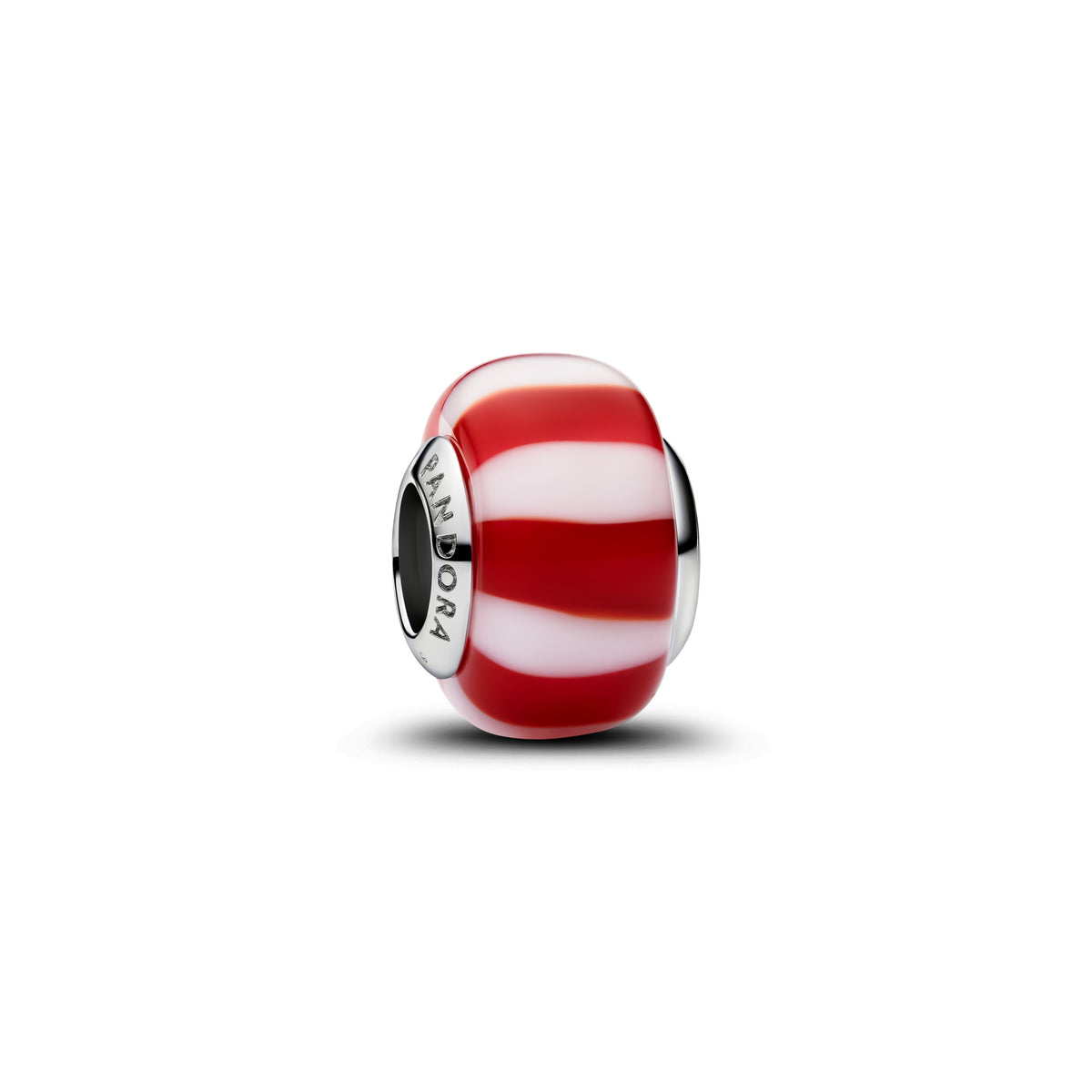 Charm Murano Rouge et Blanc Plaqué Platine