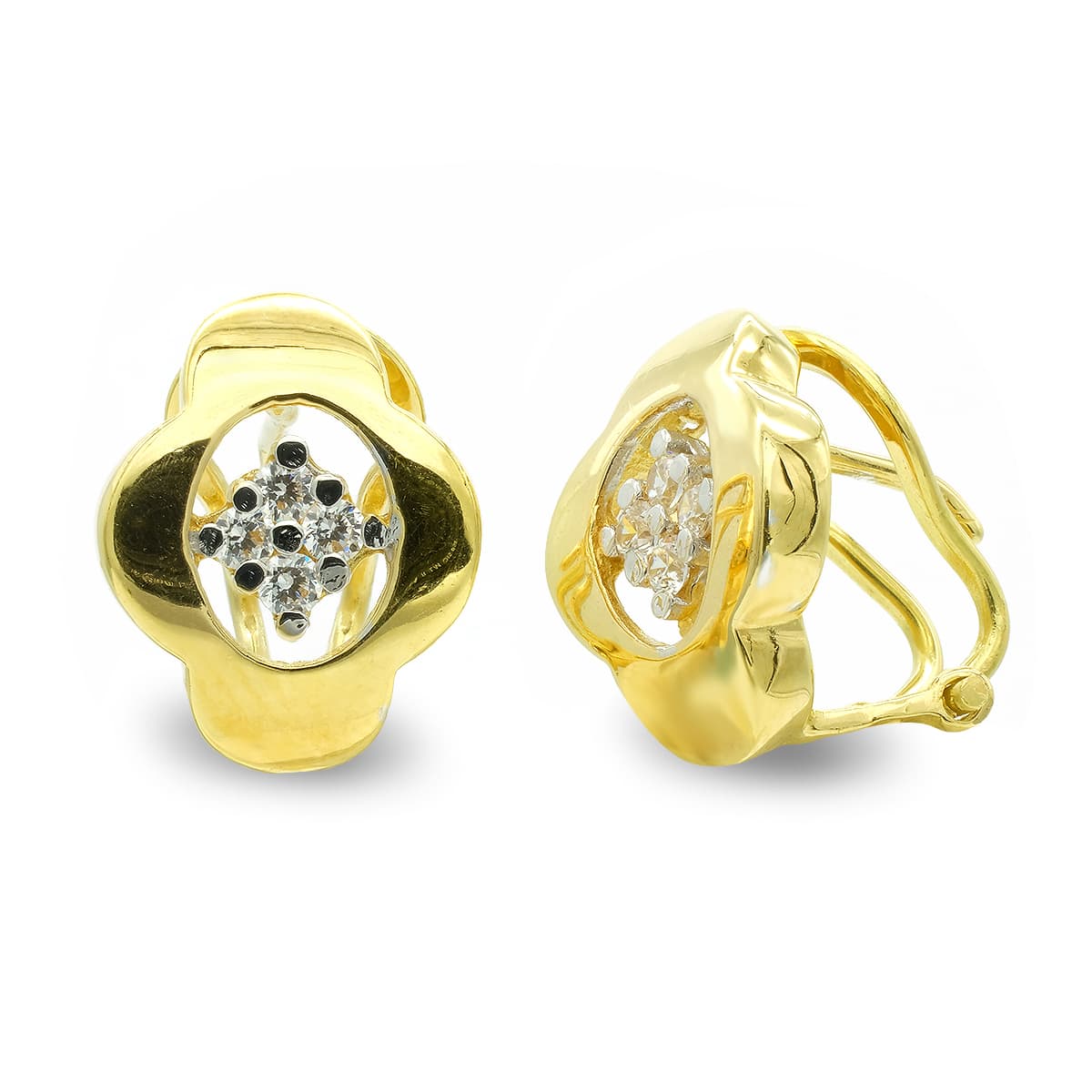 Pendientes Flor en Oro Bicolor de 18K con Cierre Omega