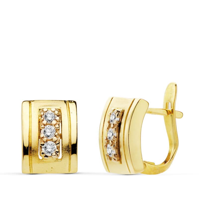 Pendientes Oro Amarillo 18K con Circonitas 11X9 mm Cierre Catalán
