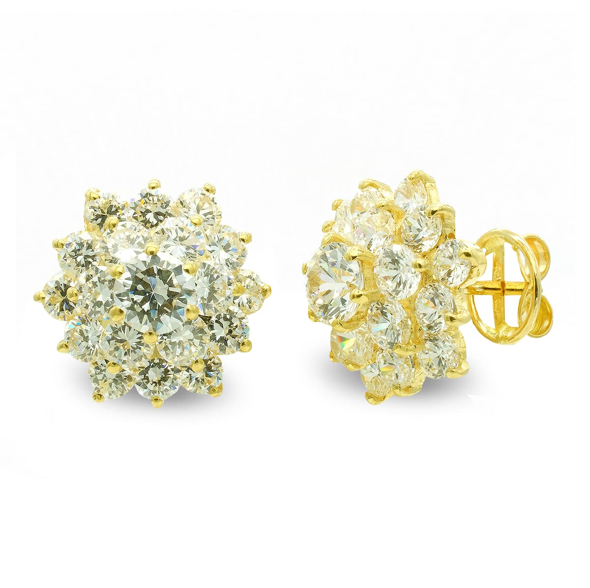 18K Yellow Gold Zircon Earrings Prong Setting Butterfly Push Clasp