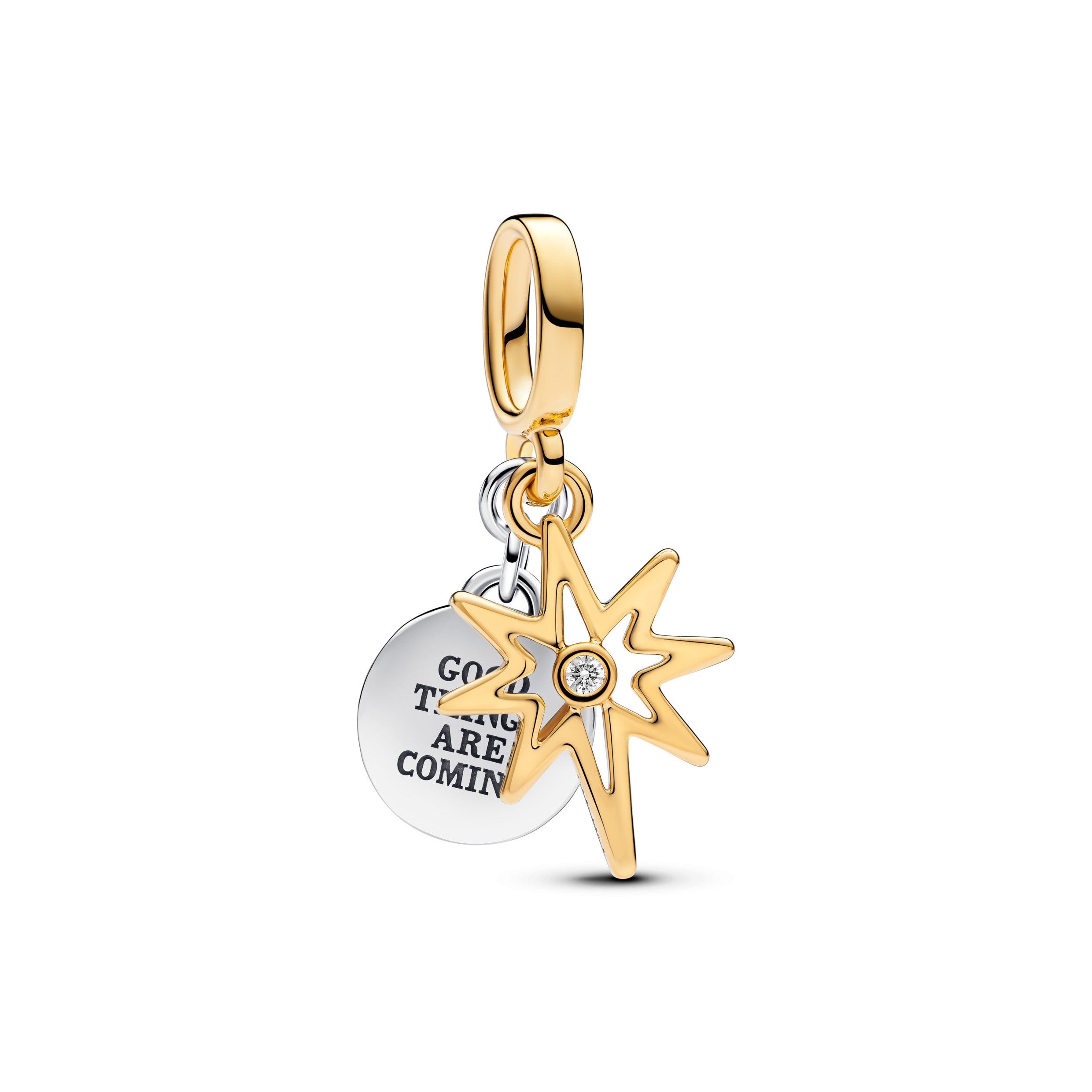 Engravable Polar Star Pendant Charm with Synthetic Diamond