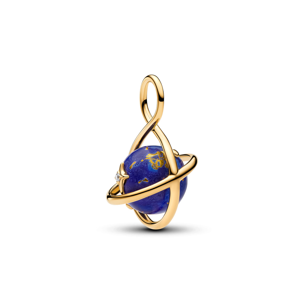Charm Pendentif Planète Bleu Céleste Rotatif Doré