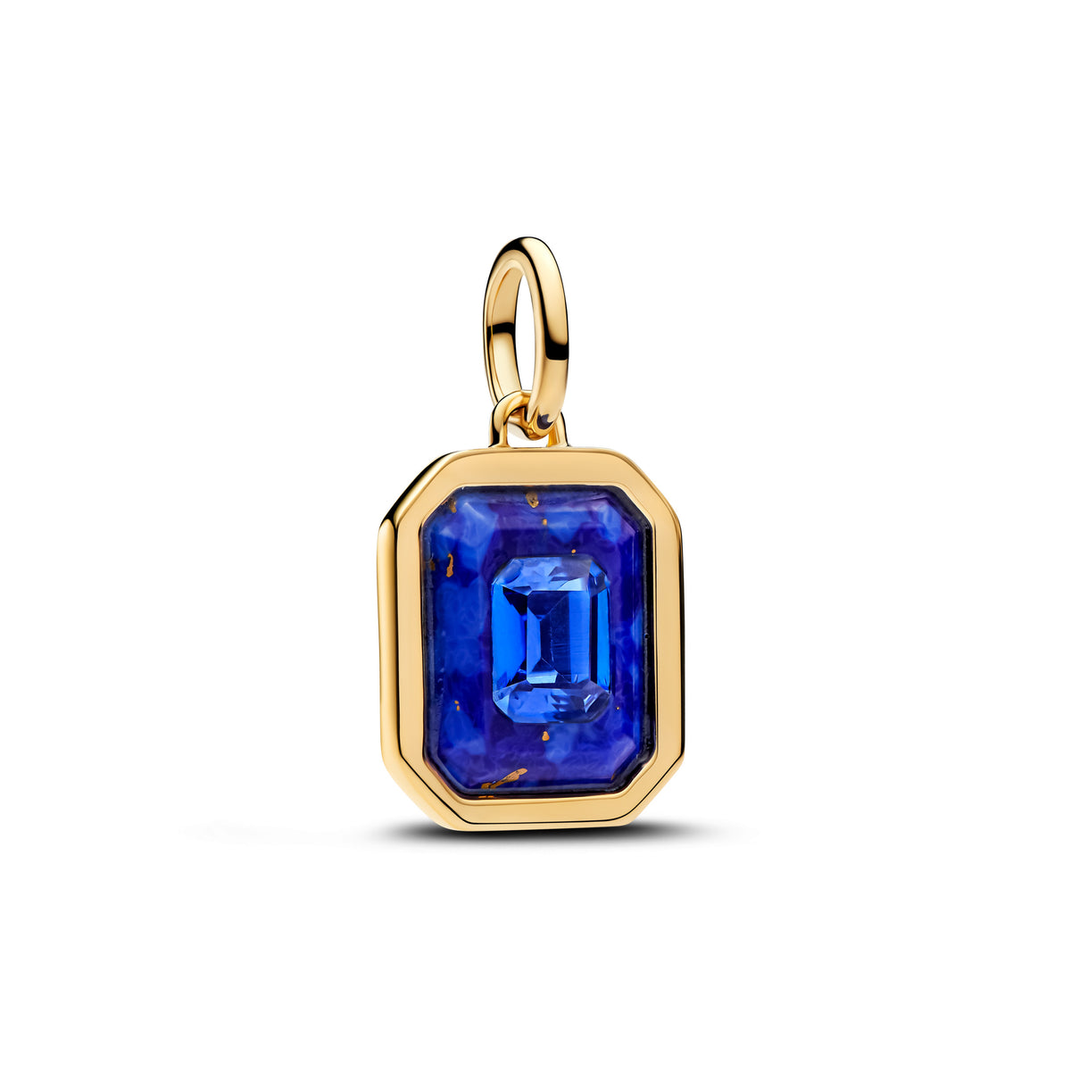 Charm Pendentif Hexagone Bleu Céleste Doré