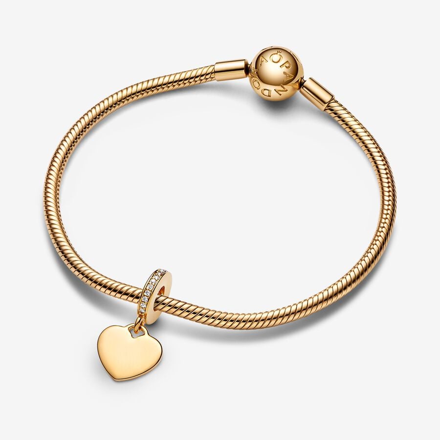 Gravierbare Plakette mit Herzanhänger – Gold – Charms – Pandora