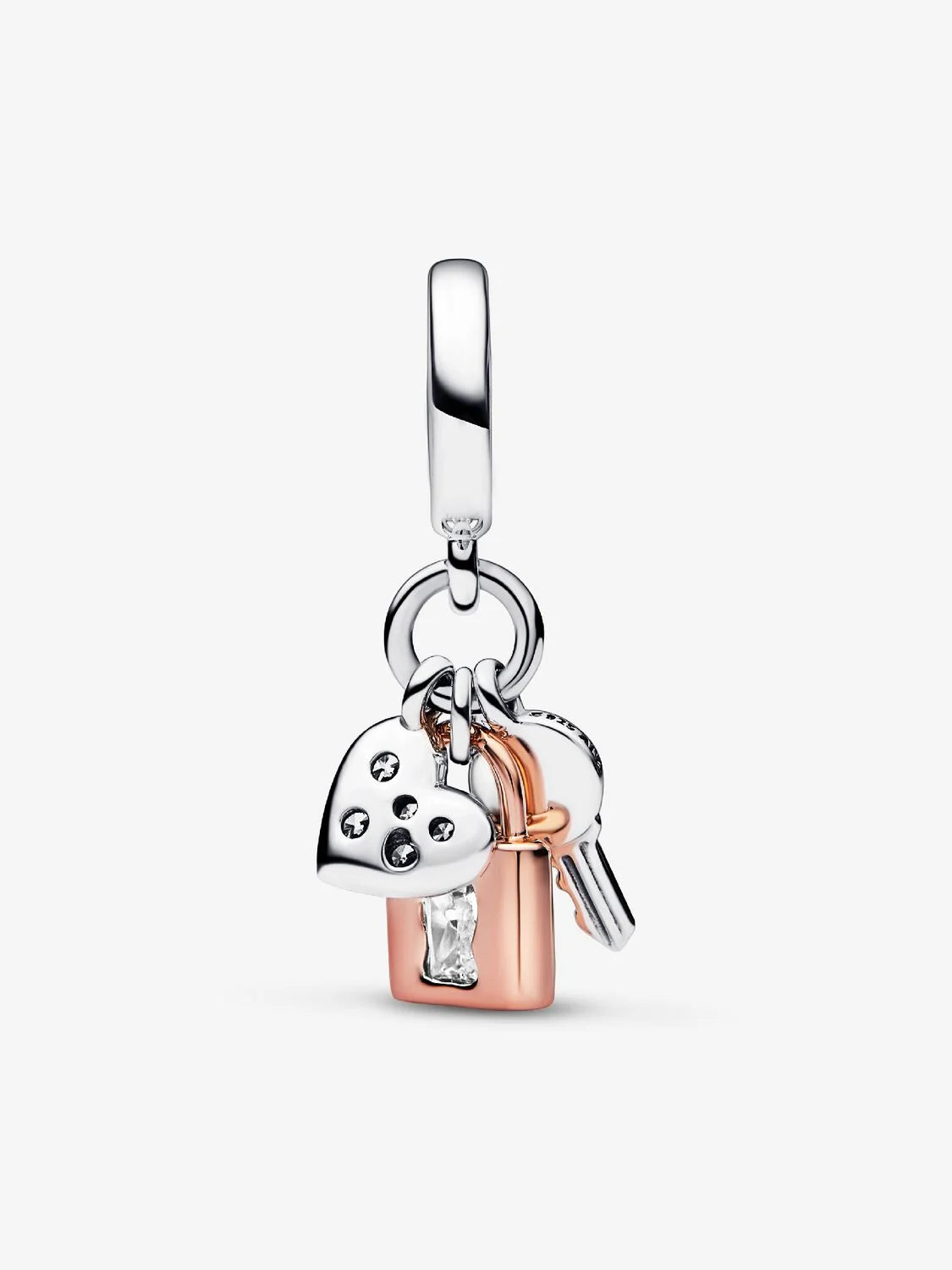 Two-tone heart padlock triple key pendant charm | Pandora