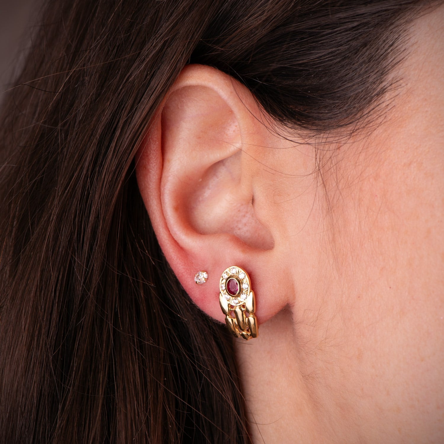 Boucles d'oreilles 18K Gol Yellow Panter avec Rubí et Circons 16 X 8 mm Catalan Close