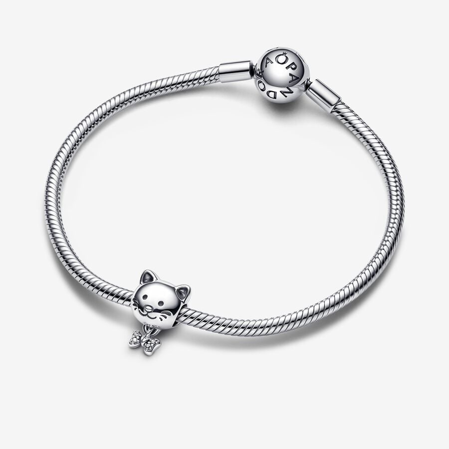 Animaux - Chat & Nœud - Argent - Charms - Pandora