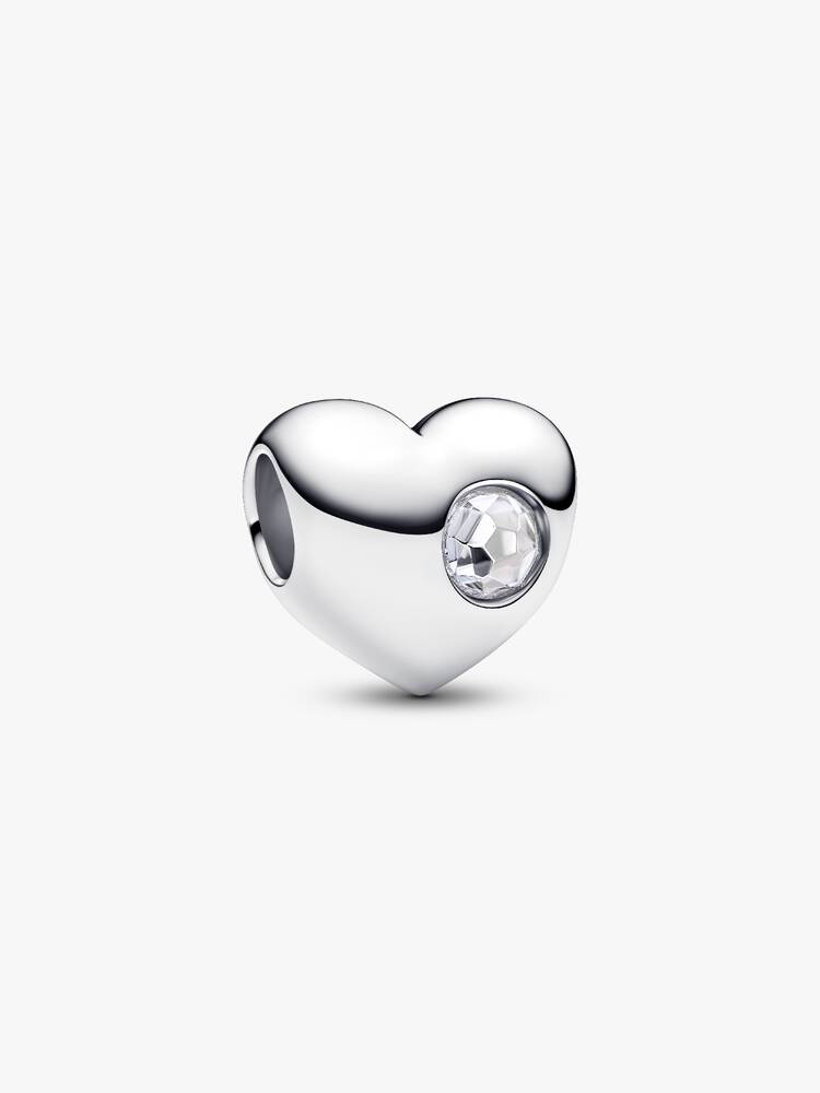 Engravable Colorless Stone Heart Charm Silver | Pandora