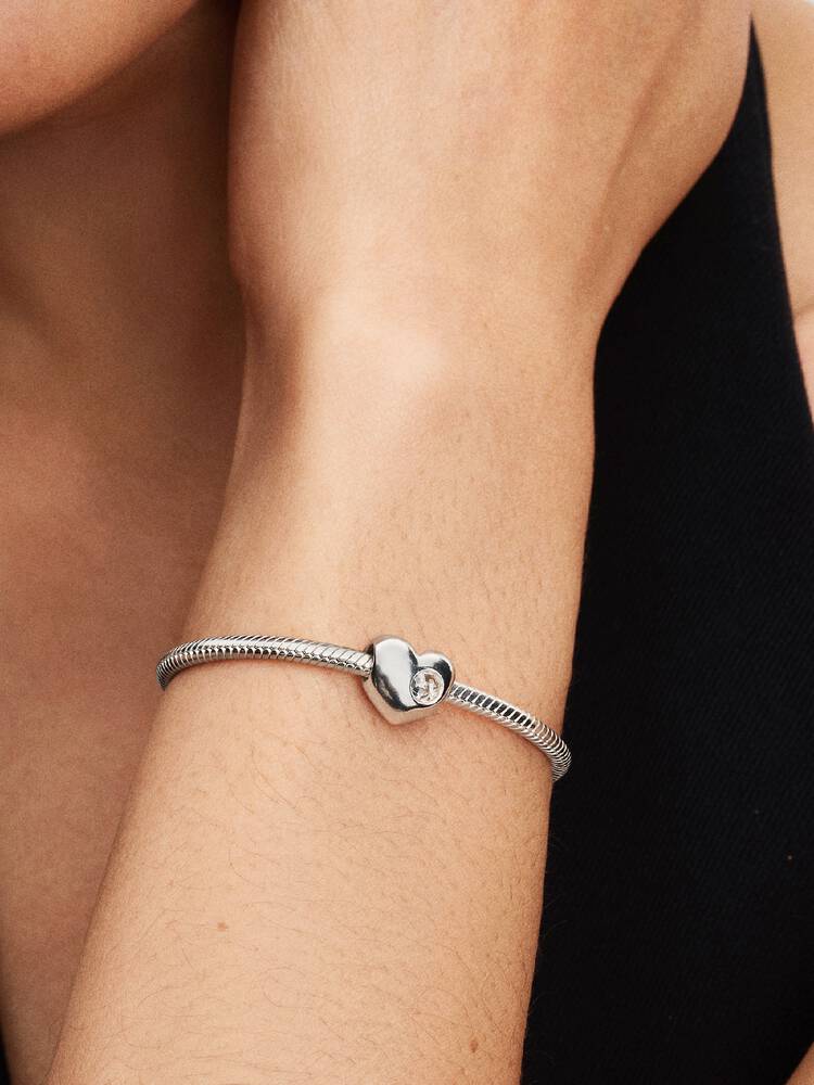 Engravable Colorless Stone Heart Charm Silver | Pandora
