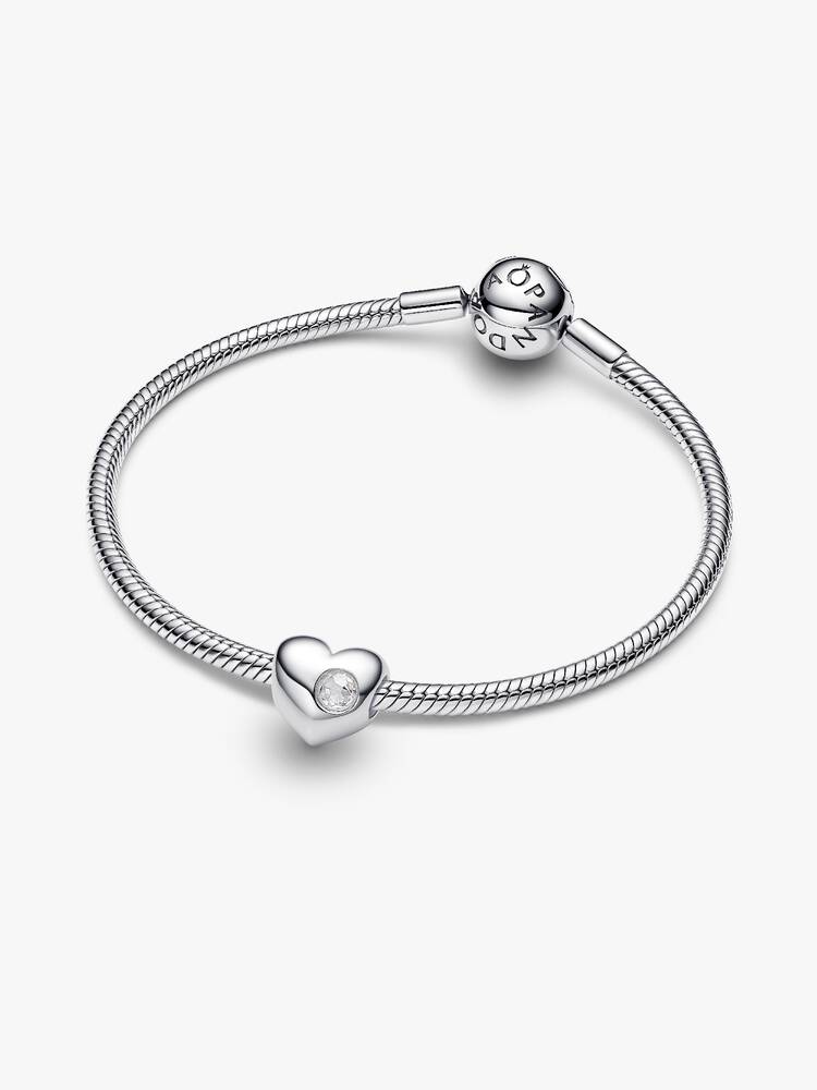 Engravable Colorless Stone Heart Charm Silver | Pandora