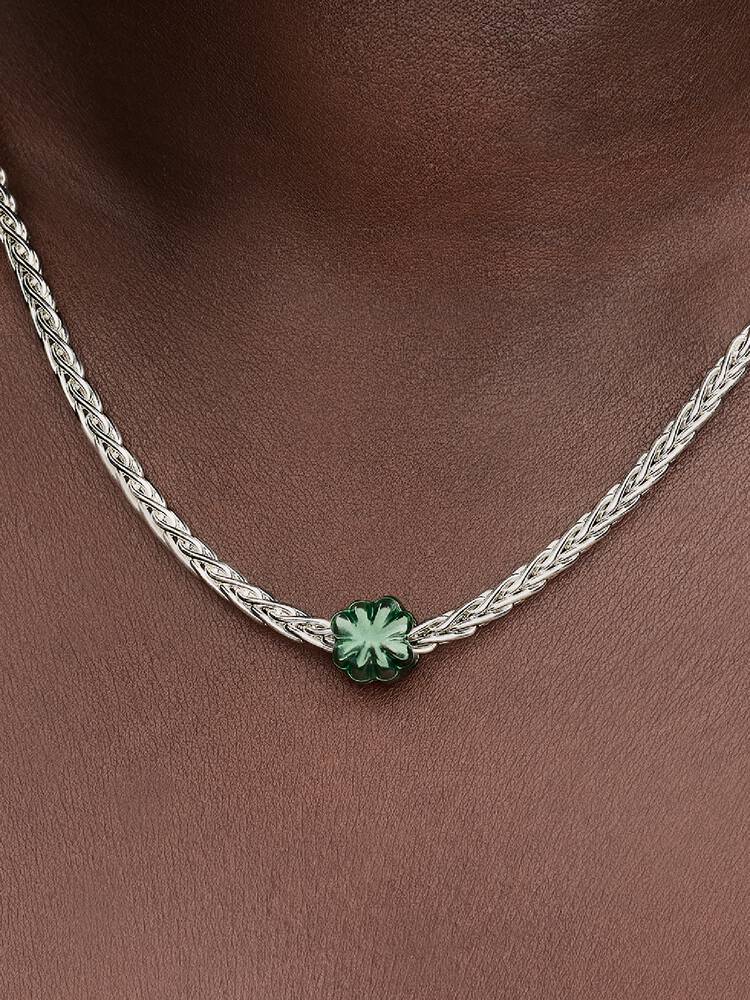 Mini ciondolo a forma di trifoglio verde argento | Pandora