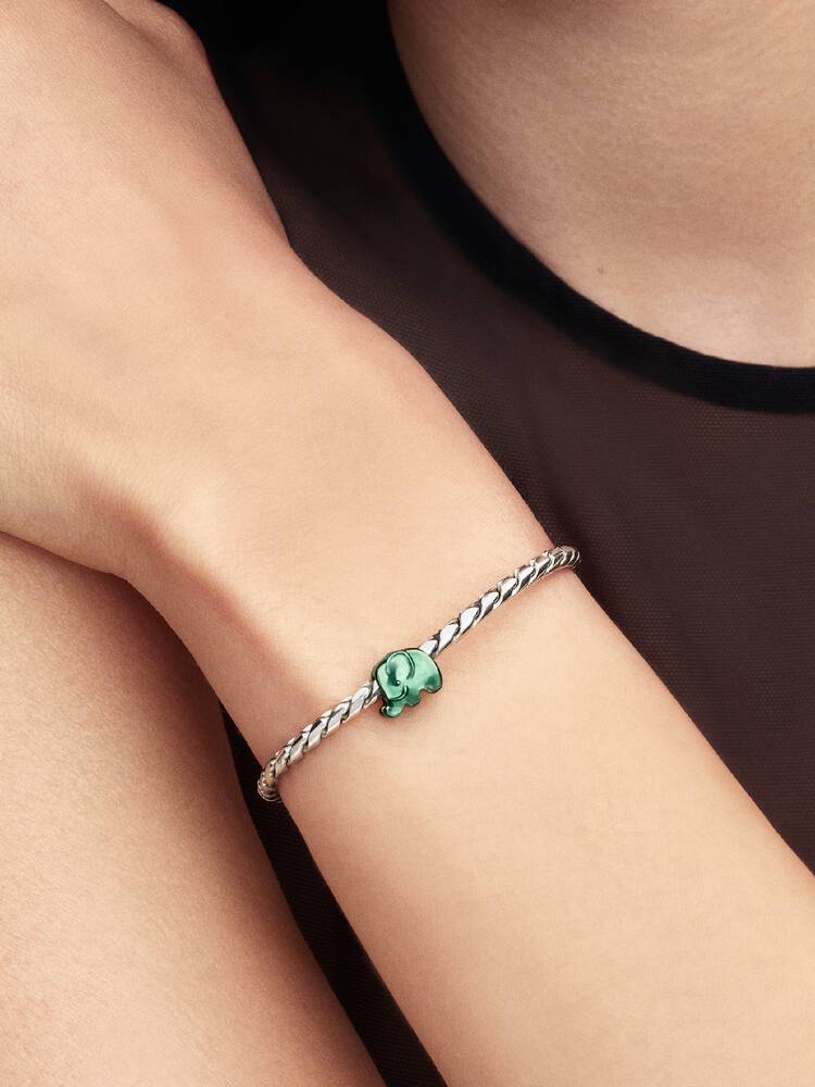 Mini Stříbrný Zelený Přívěsek slona | Pandora
